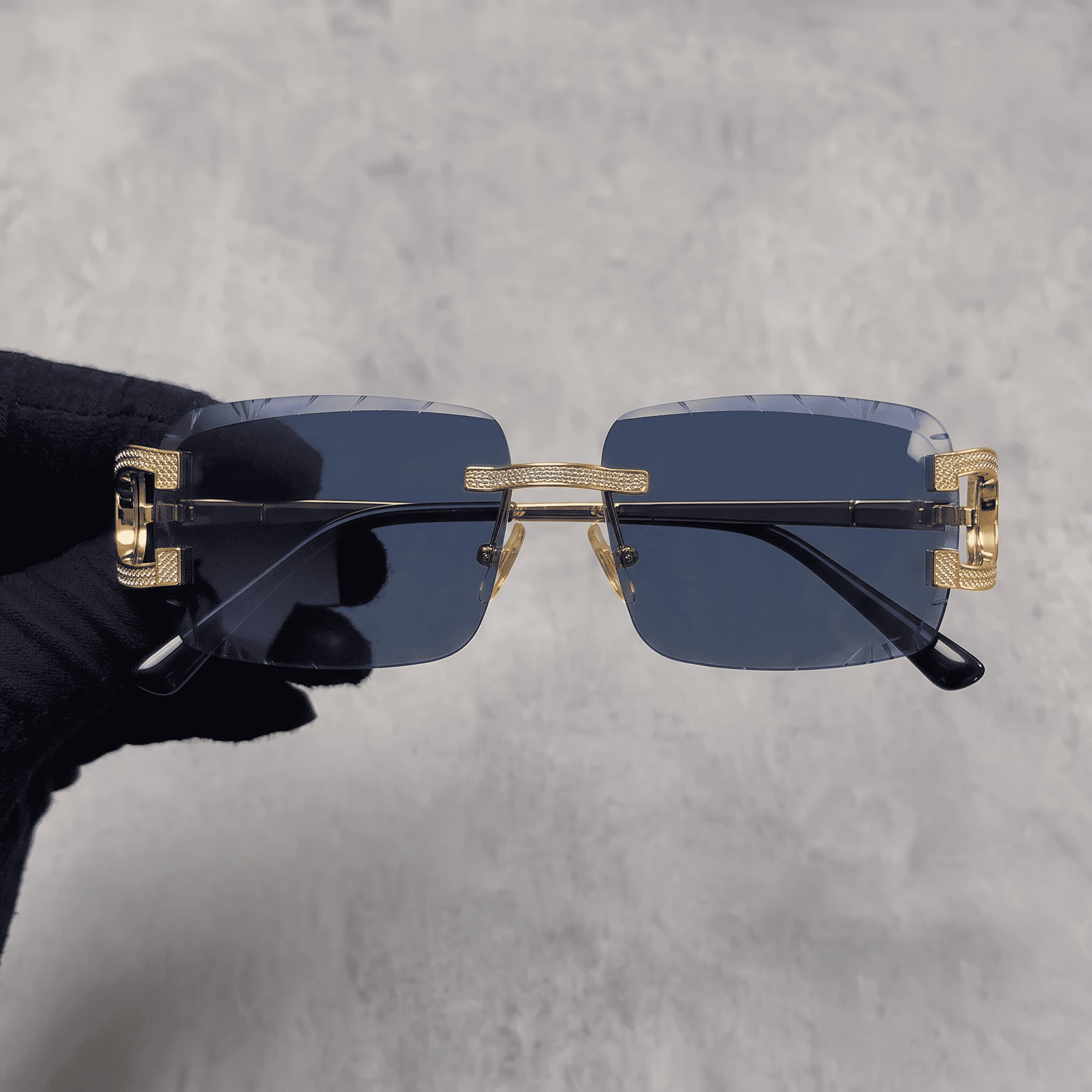 Iced Out 3.23CT Moissanite Rimless Sunglasses in Premium Sterling Silver - Blue Lens