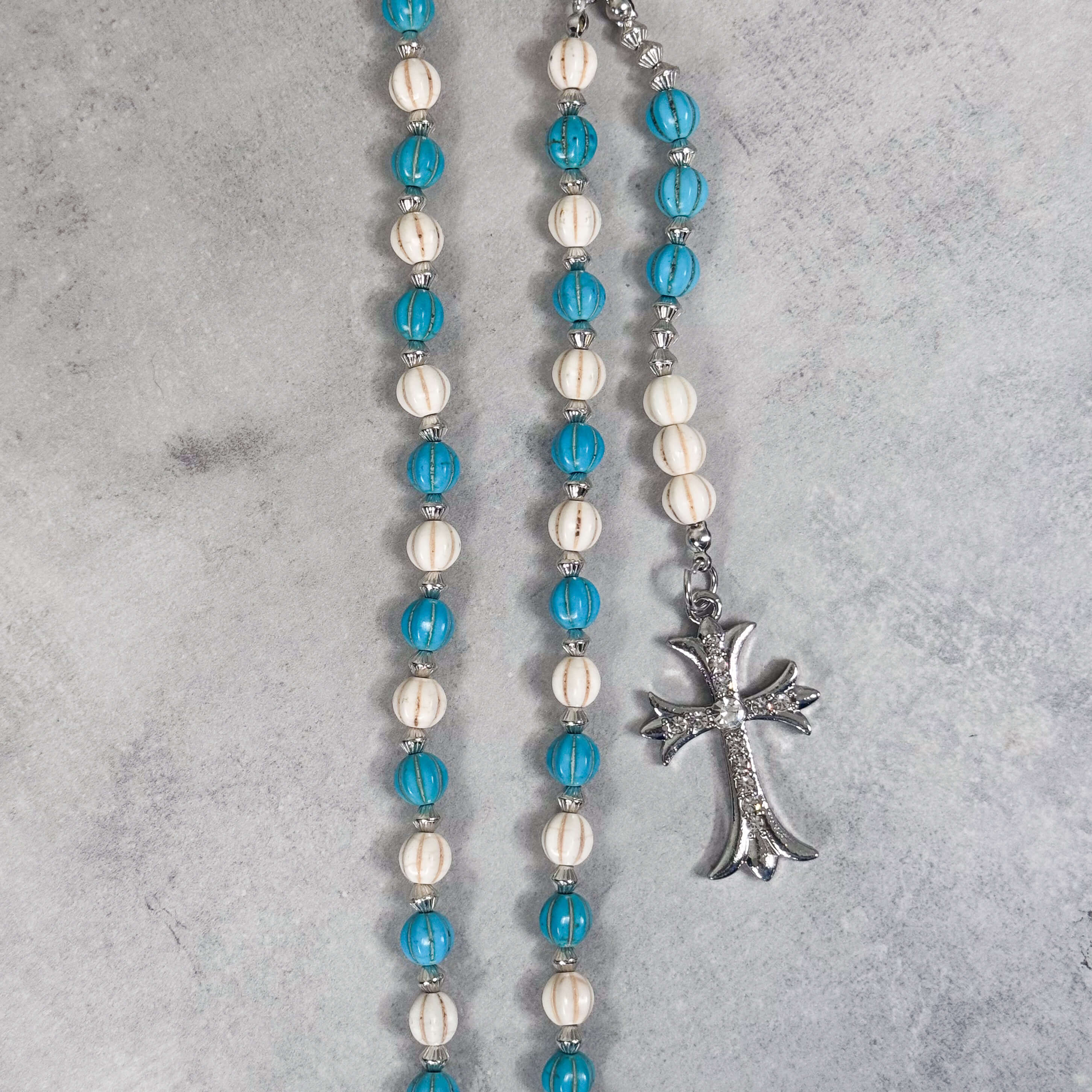 Turquoise and White Beaded Cross Pant Chain