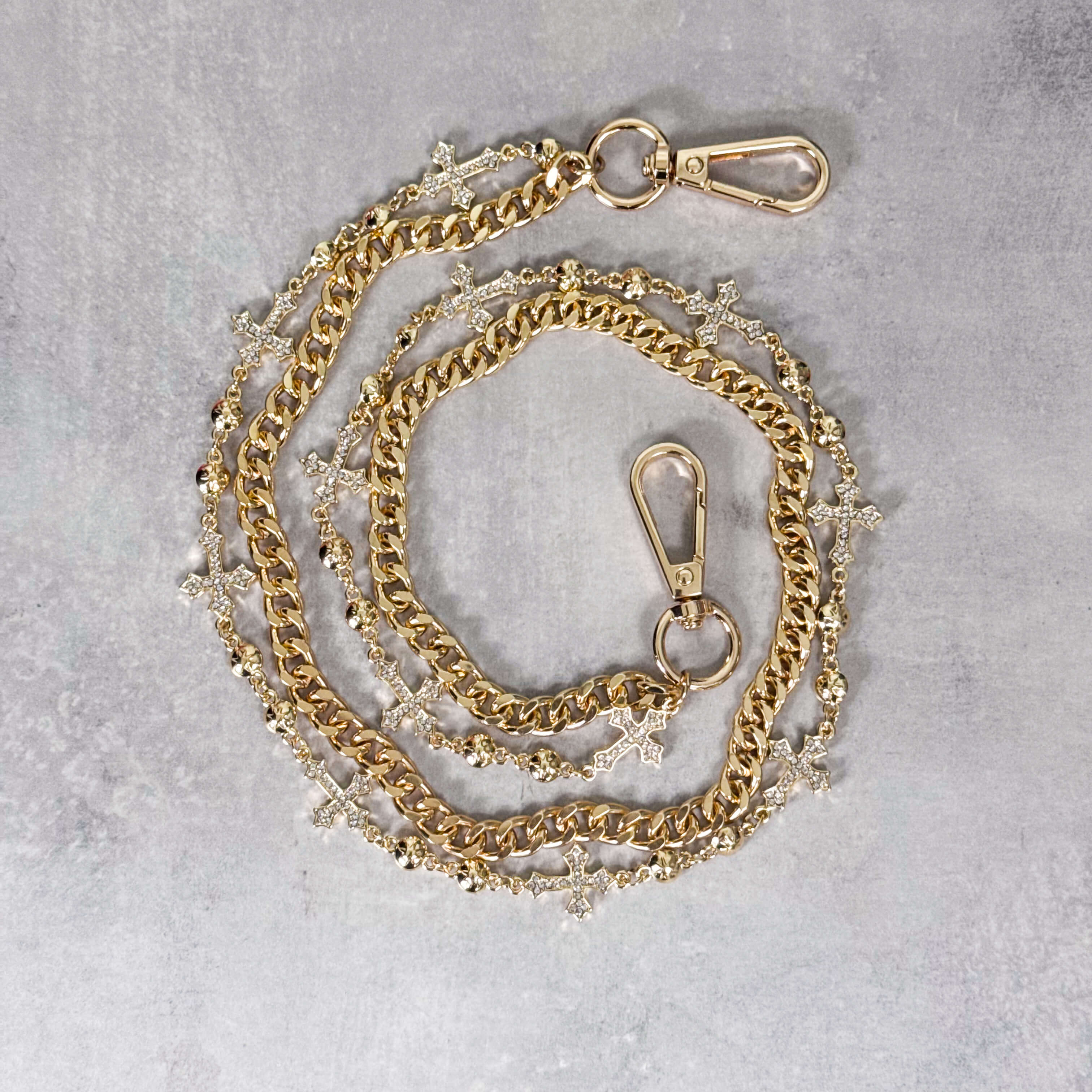 Iced Cross Beaded with Cuban Double Layer Pant Chain