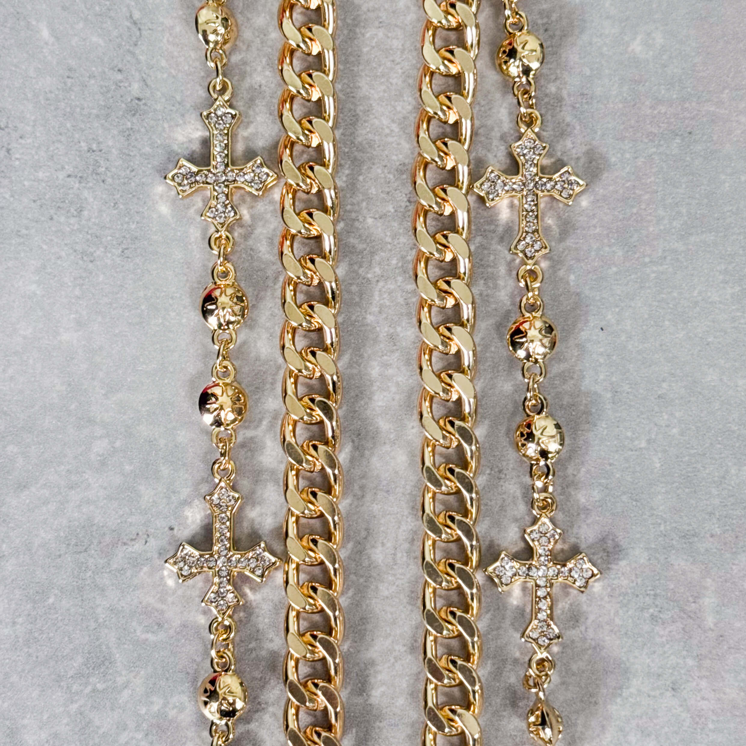 Iced Cross Beaded with Cuban Double Layer Pant Chain