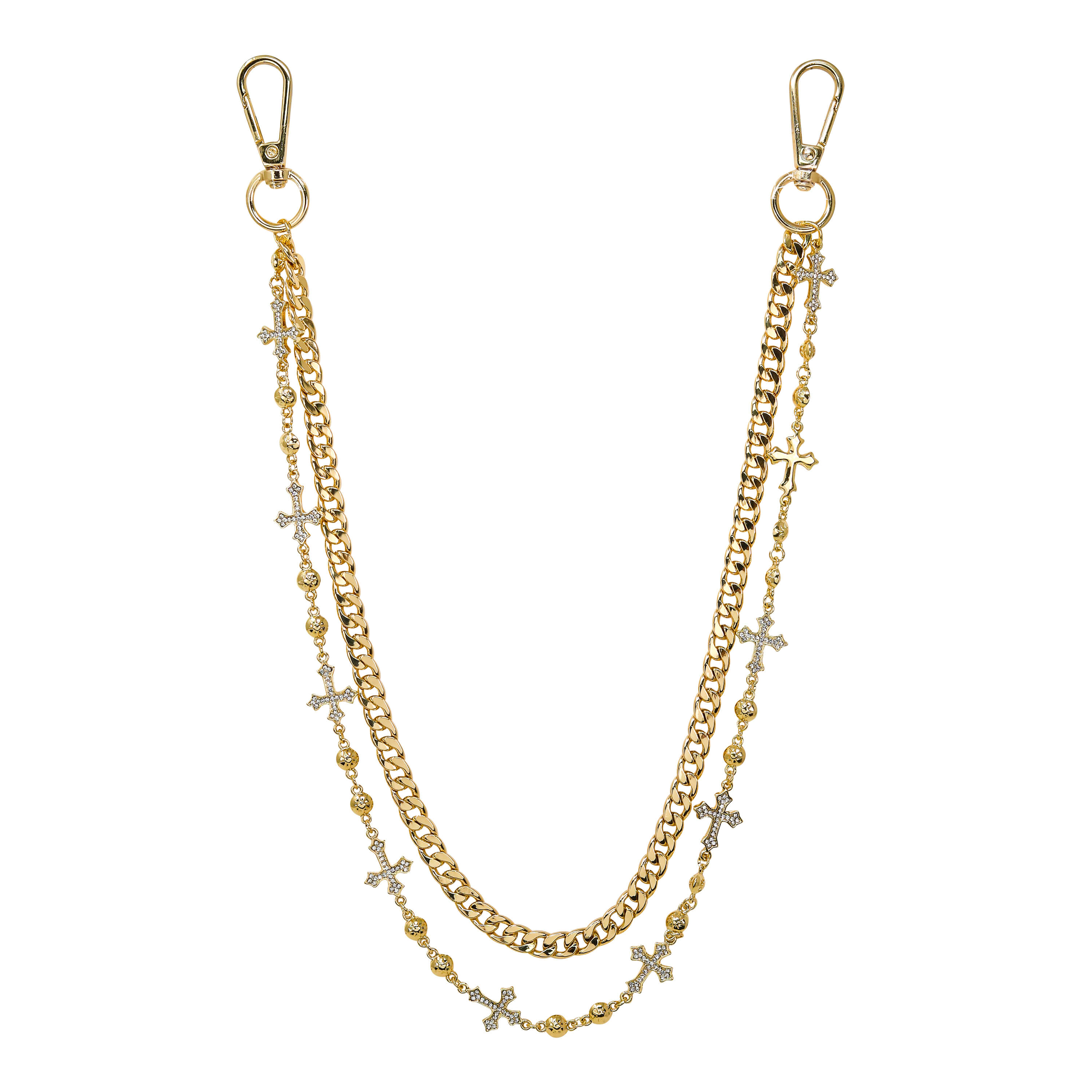 Iced Cross Beaded with Cuban Double Layer Pant Chain