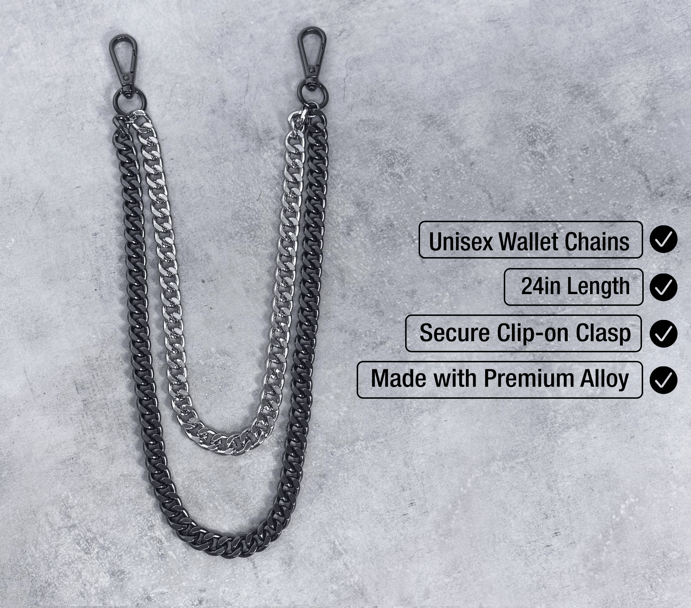 Men's 11mm Double Layered Cuban Silver Pant Chains Stylish Accessory for Jeans