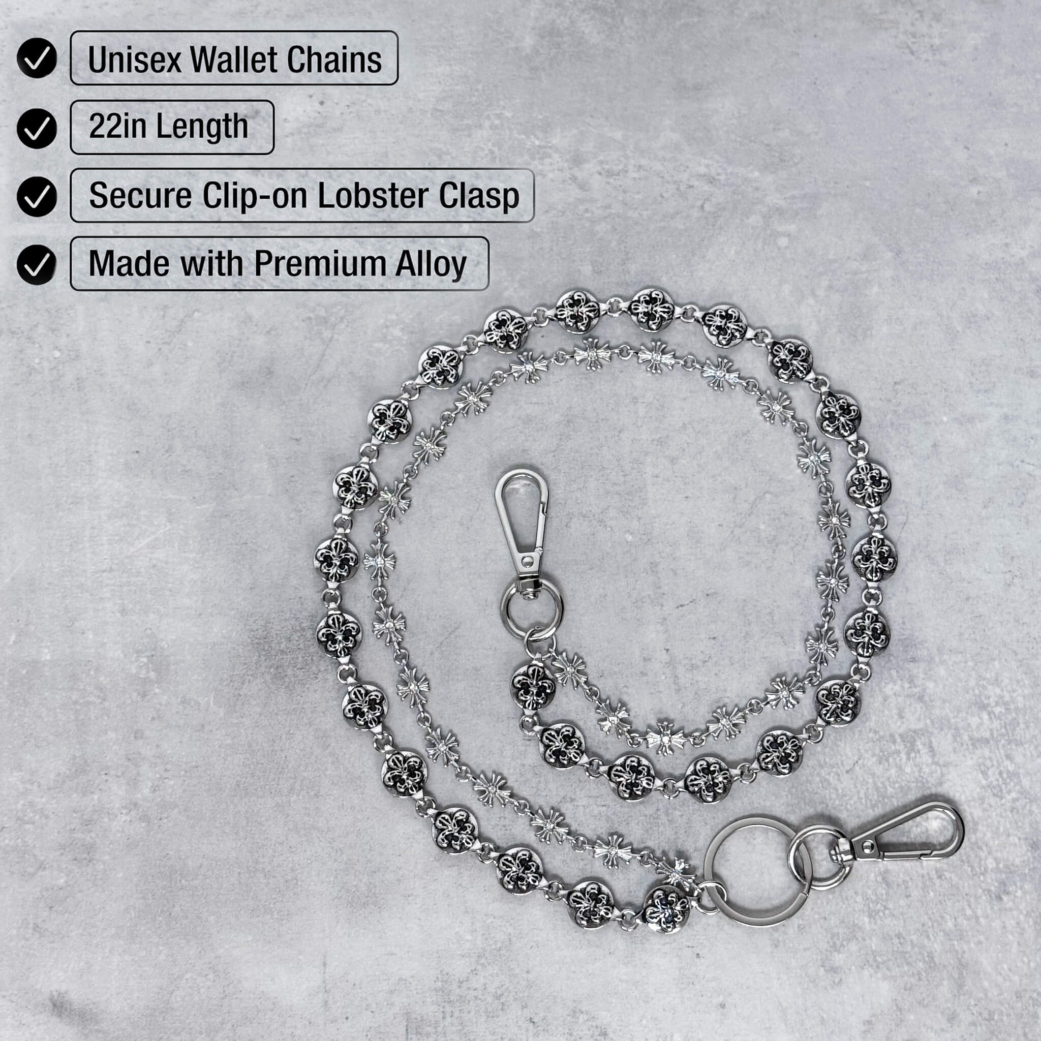Men’s Double Layered Cross Link Fleur de Lis Pant Chain - Stylish Accessory for Jeans