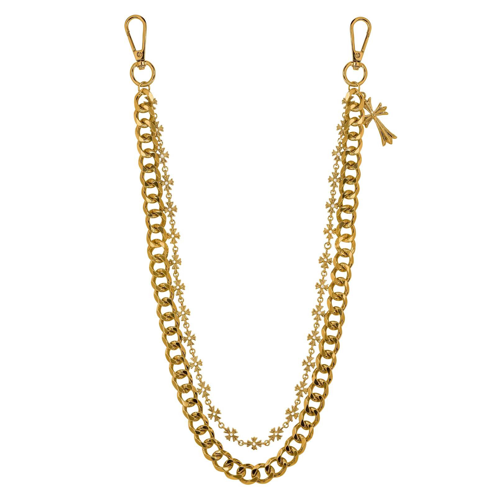 Men’s Double Layered Cross & Cuban Pant Chain - Stylish Accessory for Jeans