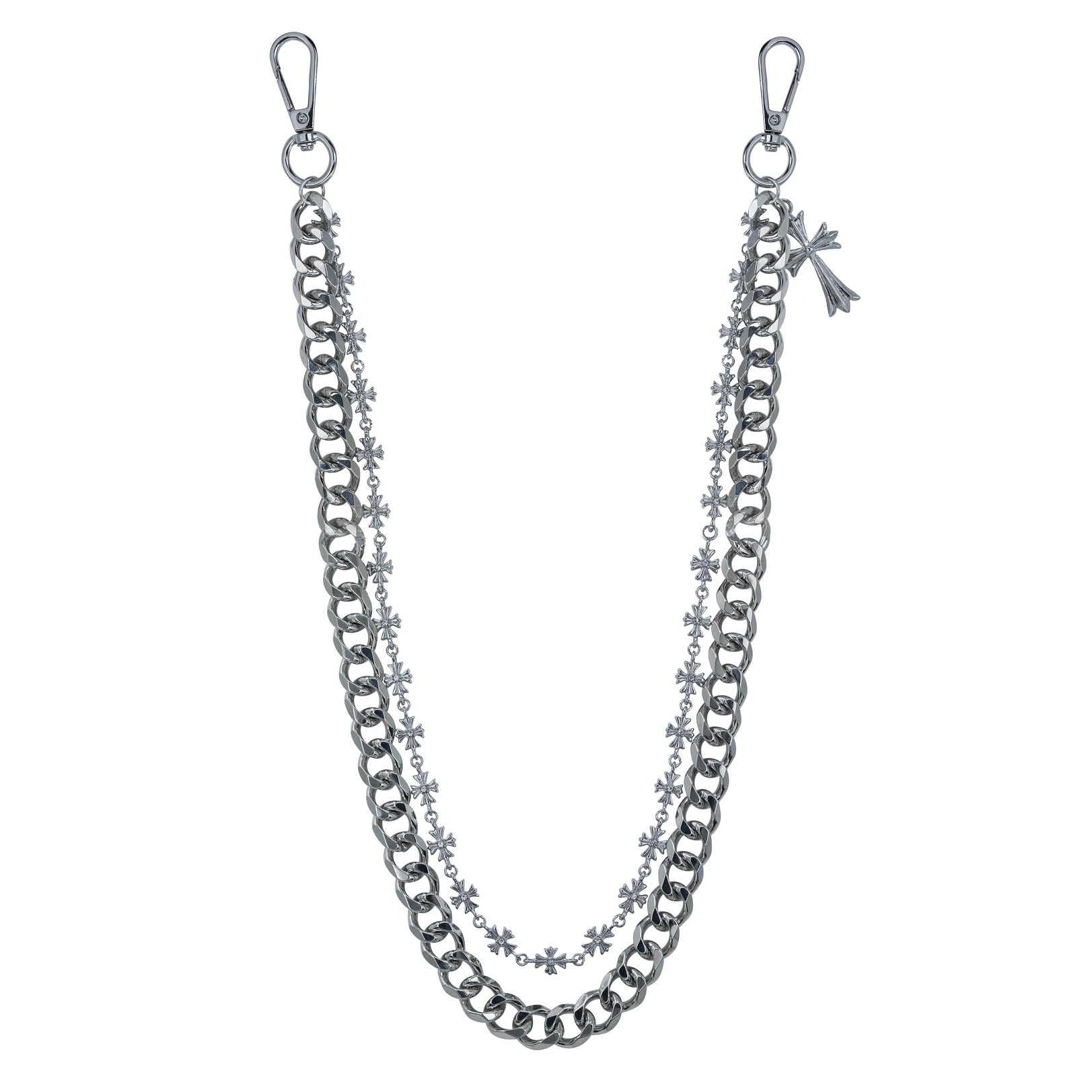 Men’s Double Layered Cross & Cuban Pant Chain - Stylish Accessory for Jeans