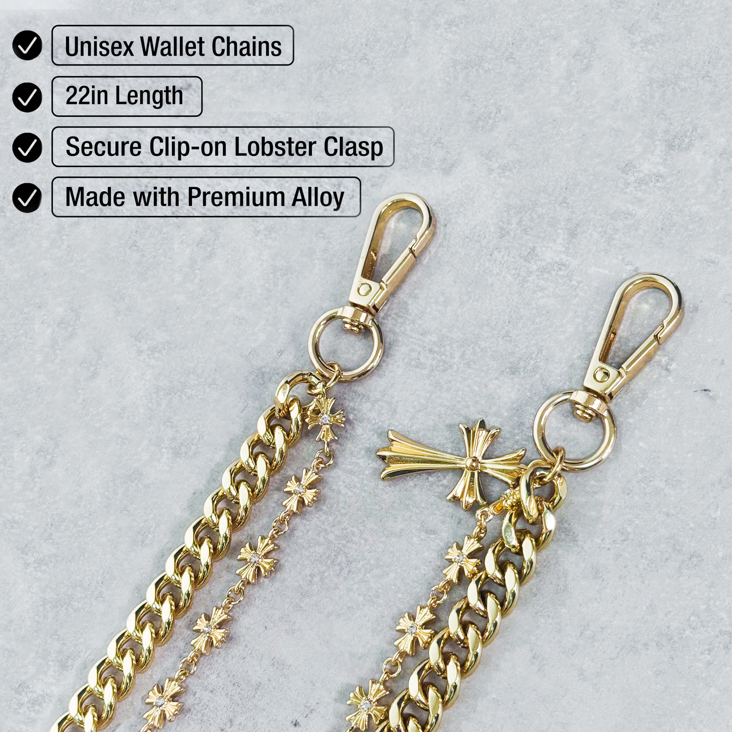 Men’s Double Layered Cross & Cuban Pant Chain - Stylish Accessory for Jeans