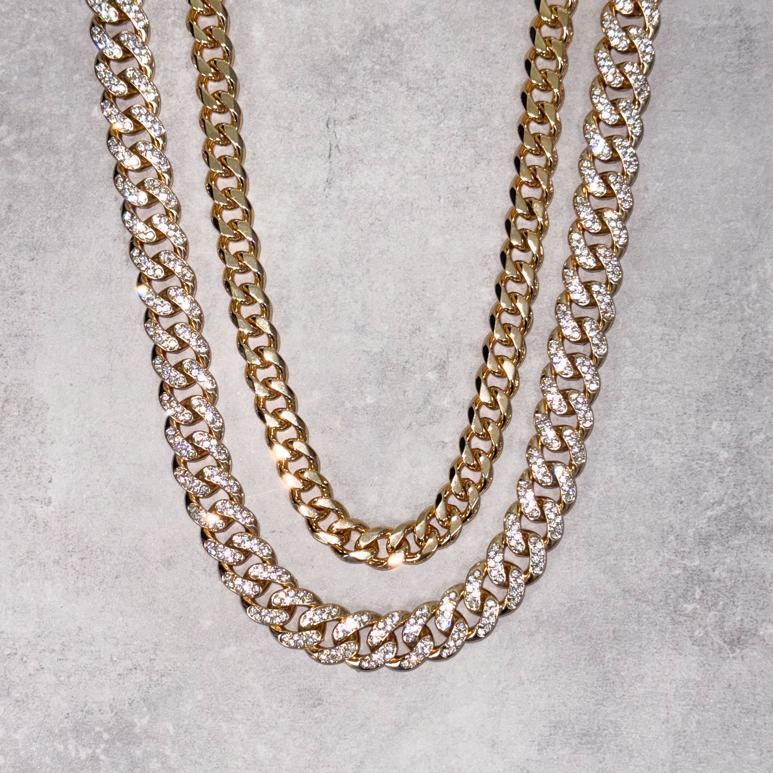 Iced Out & Solid Cuban Link Pant Chain – 2-Piece Set