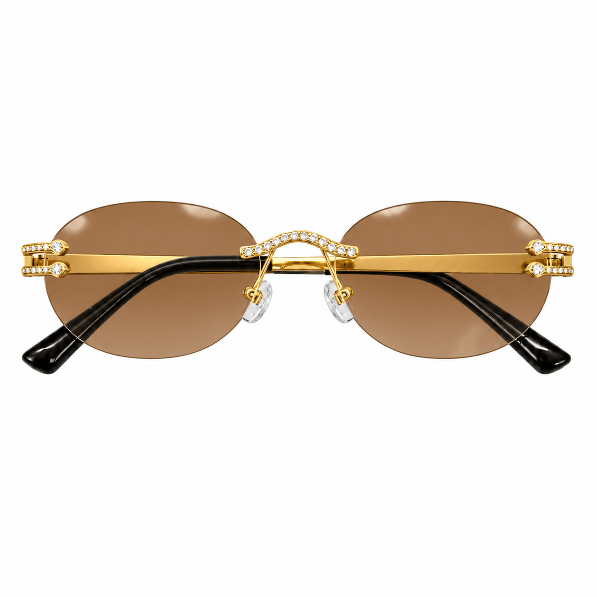 Iced Out Oval Sunglasses - Brown Lens
