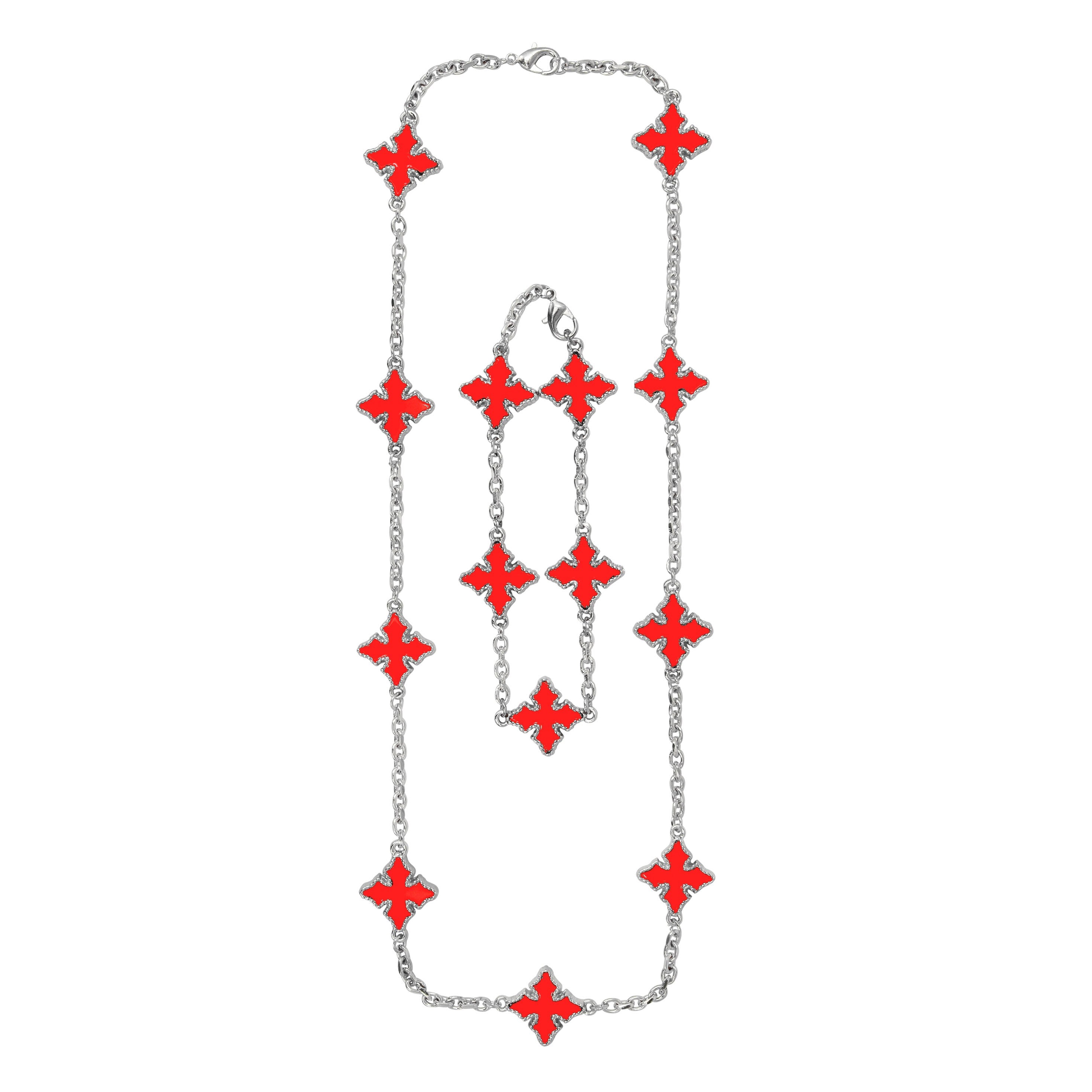 Men's Chrome Inspired 2-Piece Multi-Cross Necklace & Bracelet Set - Double-sided Charms