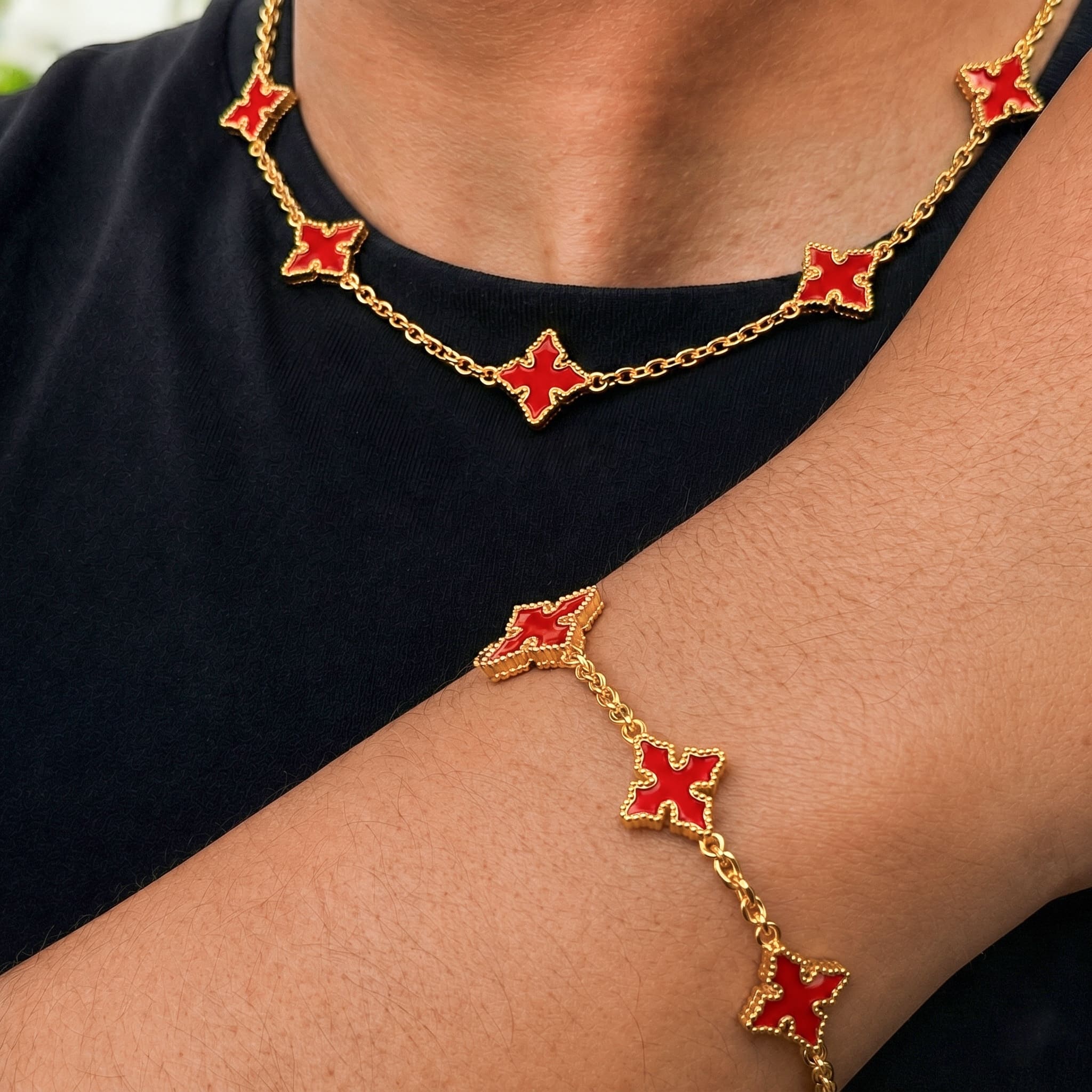 Men's Chrome Inspired 2-Piece Multi-Cross Necklace & Bracelet Set - Double-sided Charms