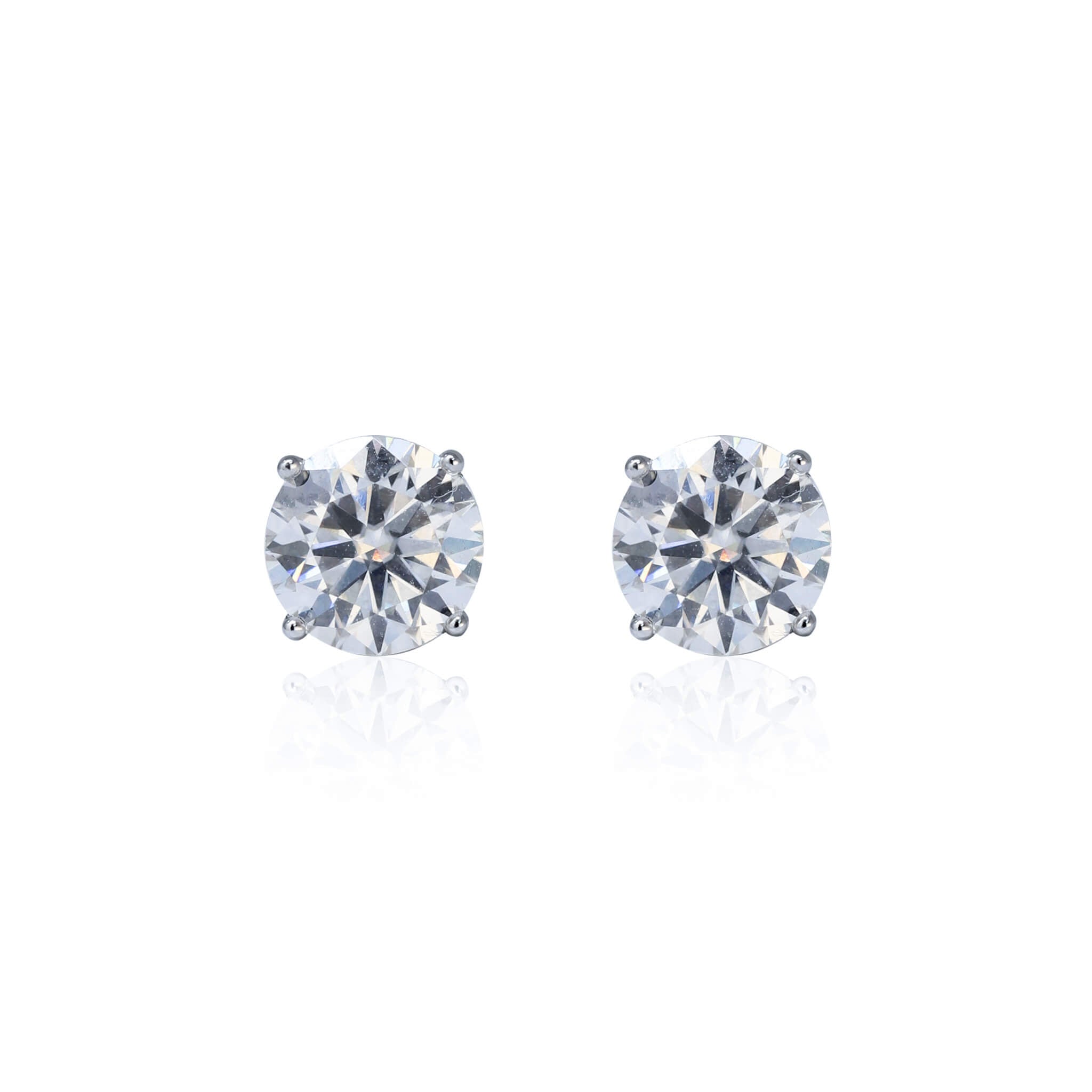 Round Moissanite Solitaire Earrings, DIamond Studs in White Gold