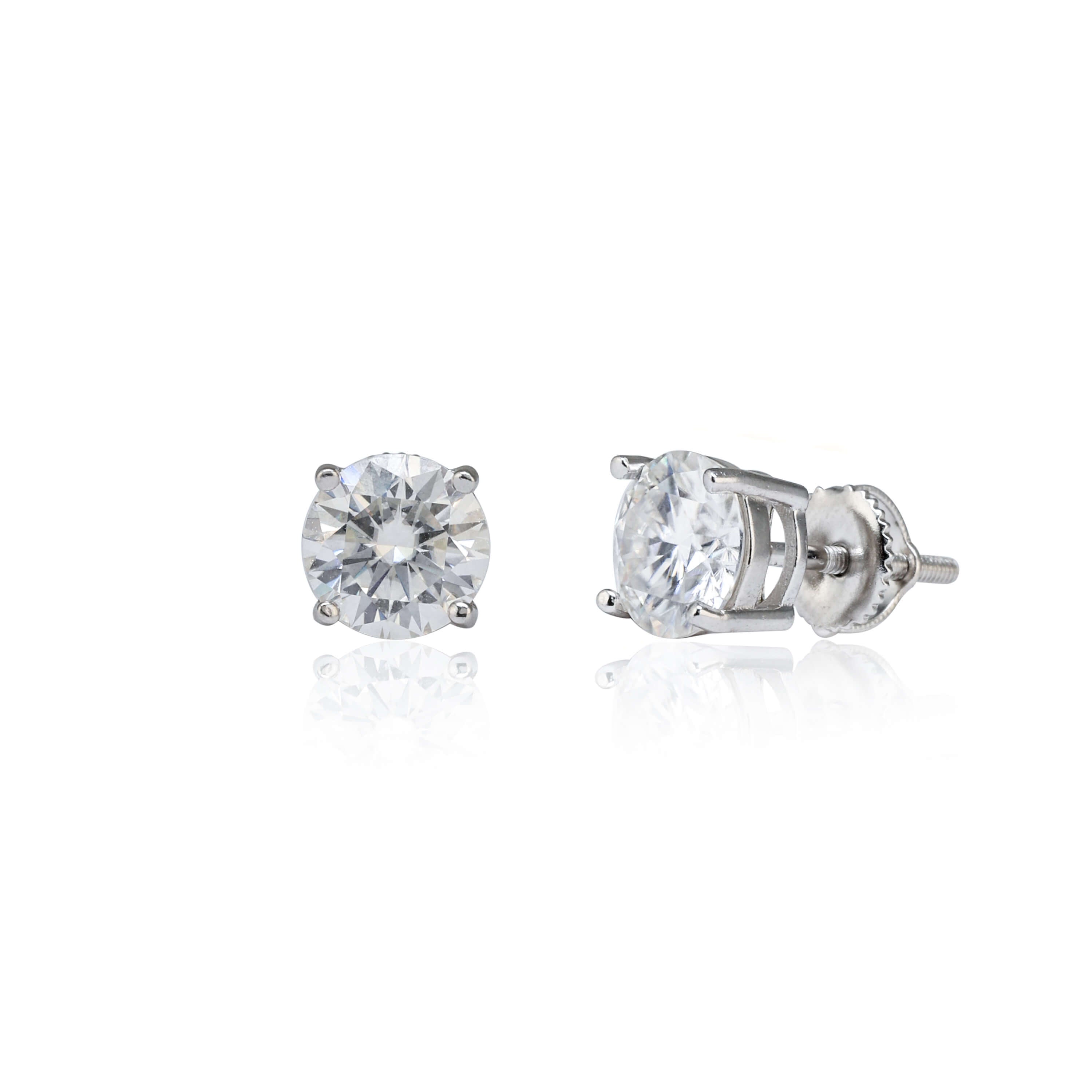 8mm Round Moissanite Solitaire Earrings, 3.2ct Diamond Studs in White Gold