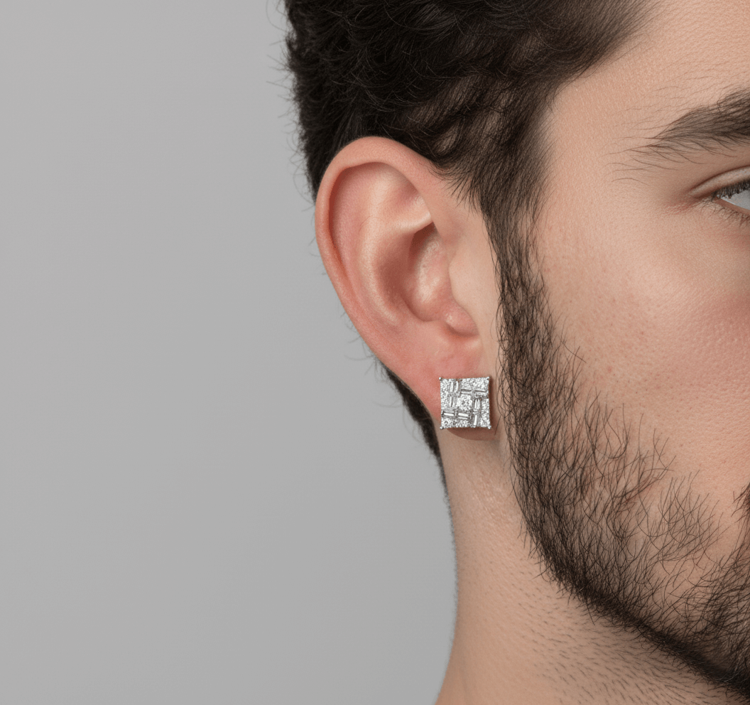 9mm Square Moissanite Cluster Earrings, 0.69ct Diamond Studs in Sterling Silver