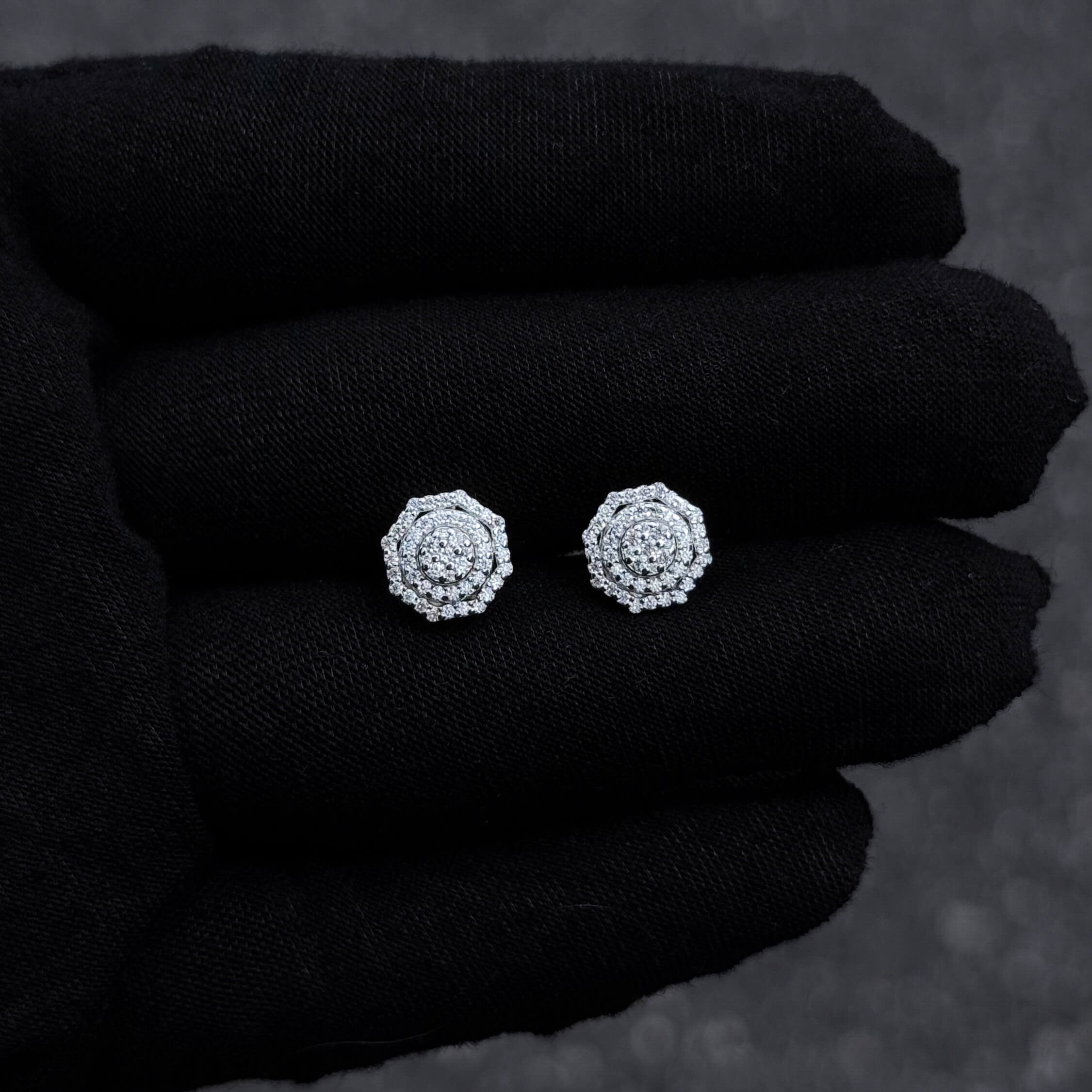 10mm Moissanite Cluster Earrings, 0.53ct Diamond Studs in Sterling Silver