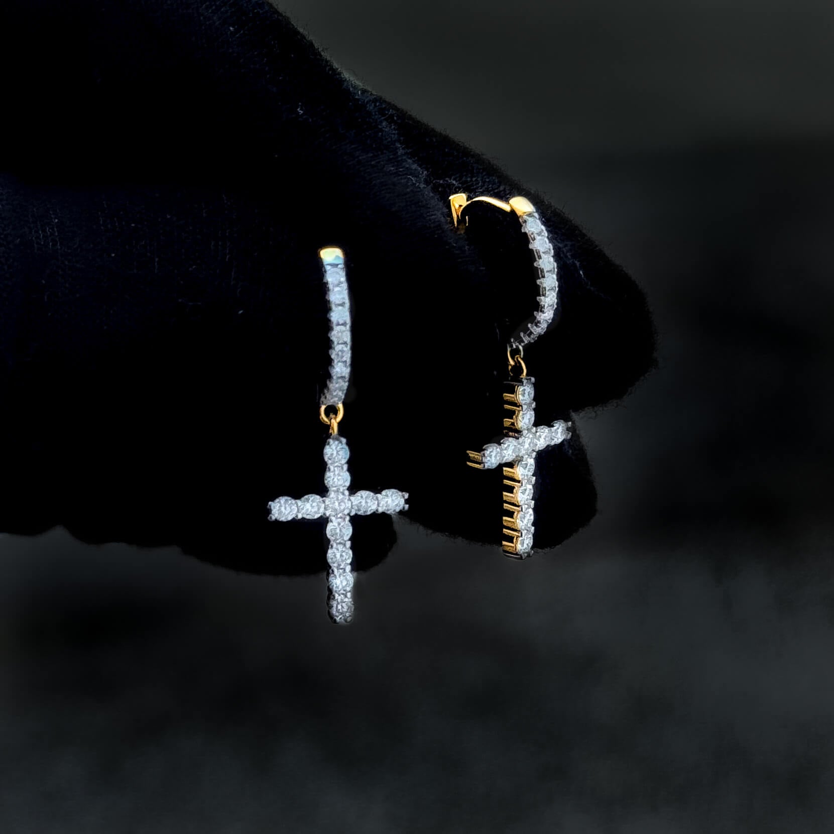 Moissanite Cross Drop Cluster Earrings, 0.95ct Diamond Studs in Sterling Silver