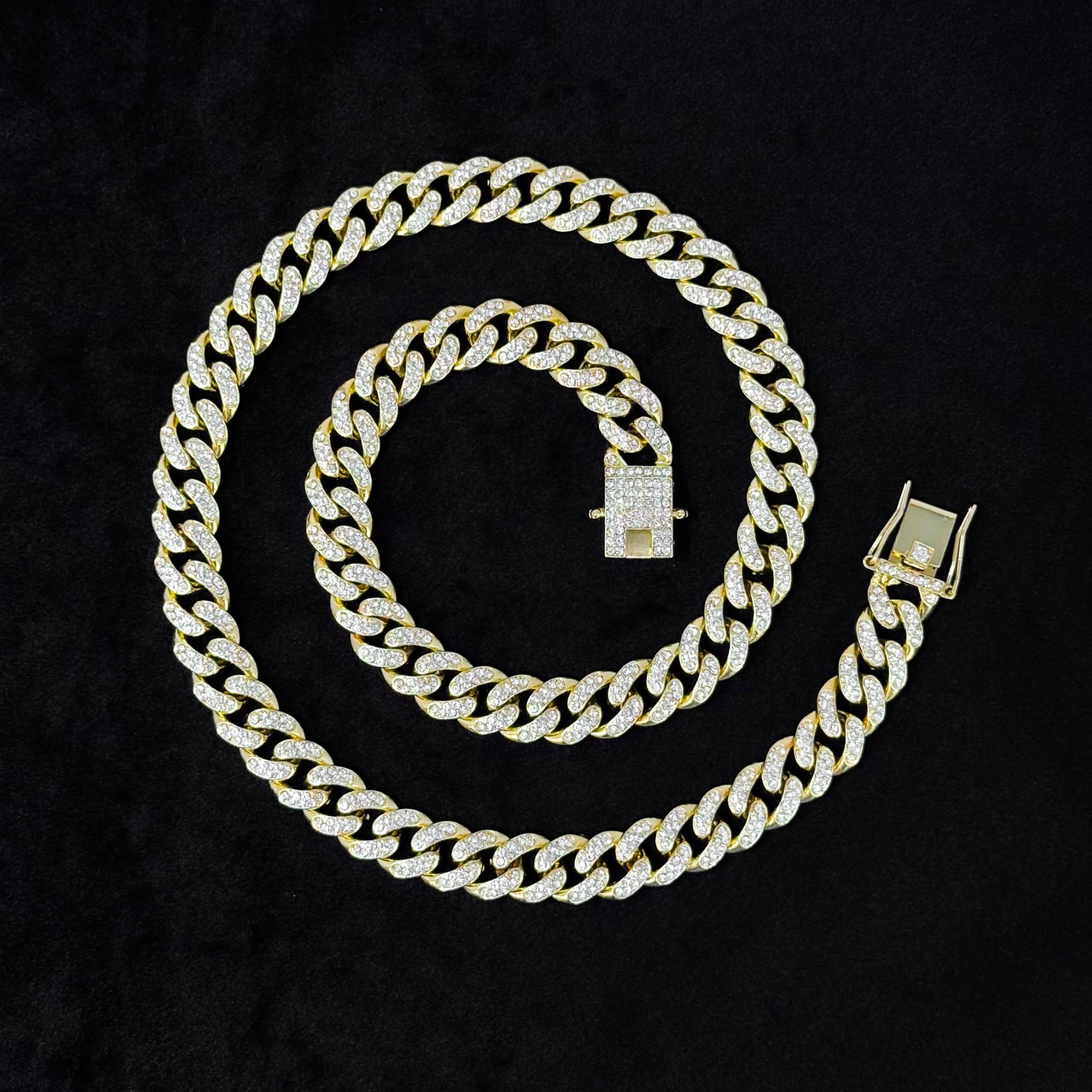 Large 52mm Iced Out Triple Cross Pendant with Cuban Chain