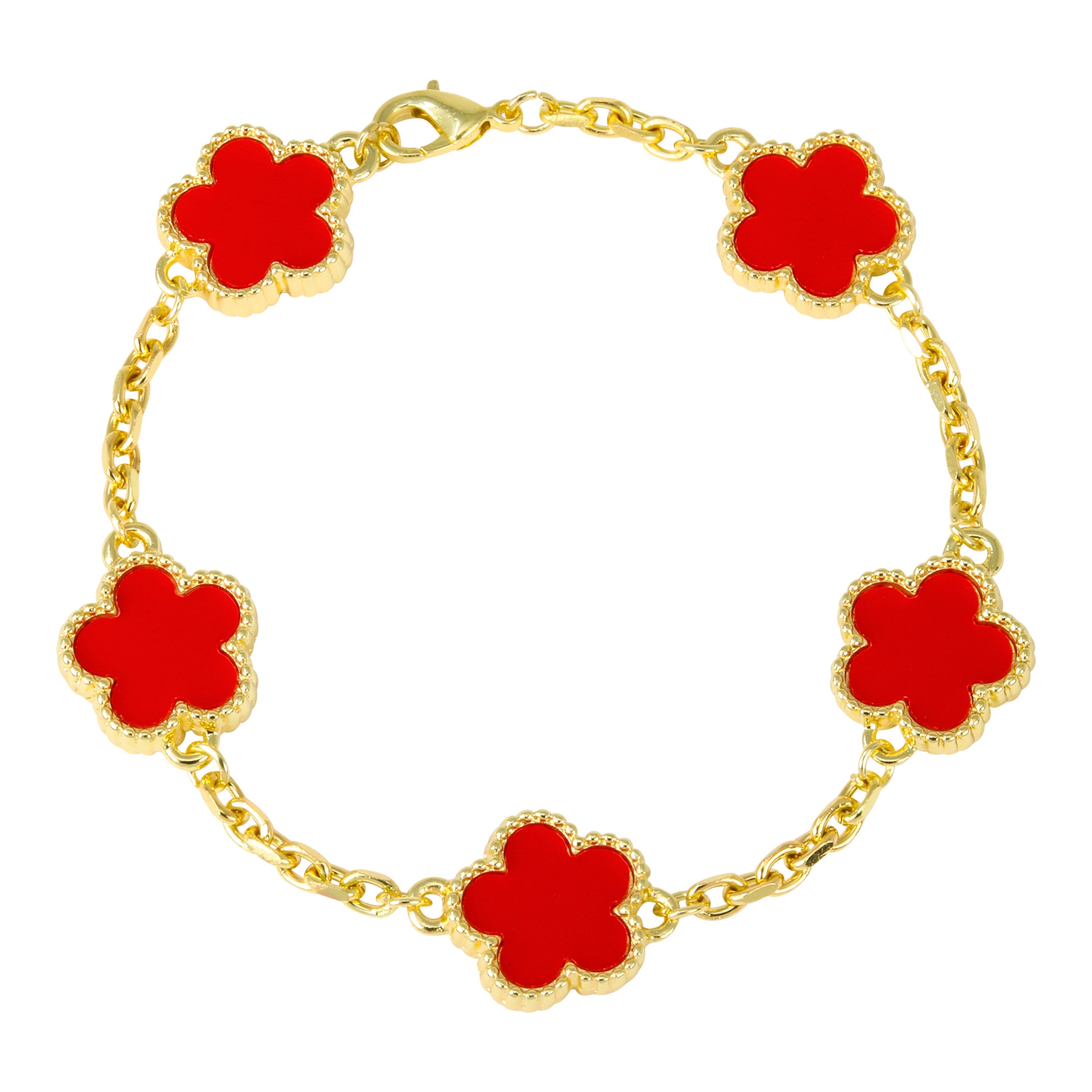 Men's 15mm 5-Leaf Clover Link Chain Bracelet - Gold Finish