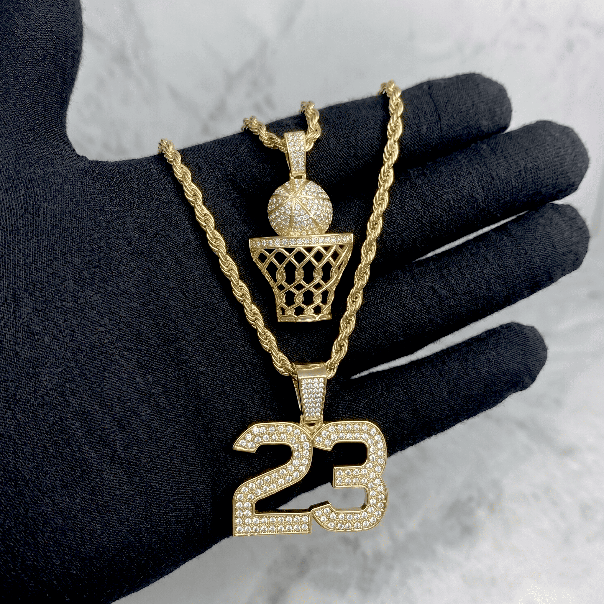 Men's Iced Out Hip Hop Pendant Necklace - 2 Piece Set