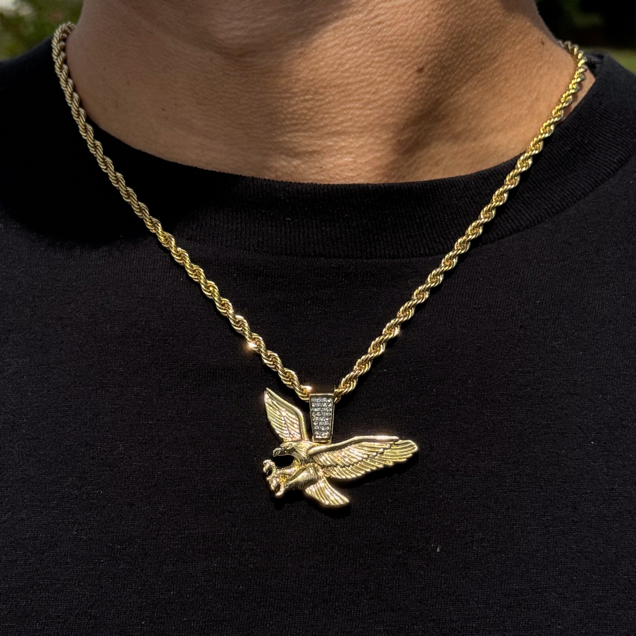 Men's Medium Eagle Pendant with 4mm Rope Necklace