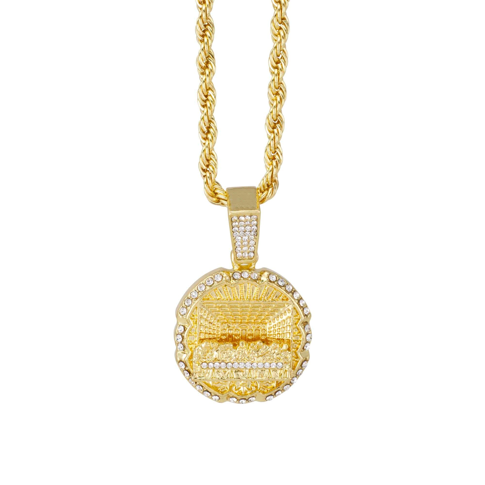 Medium Iced Out Last Supper Pendant with 4mm Rope Chain