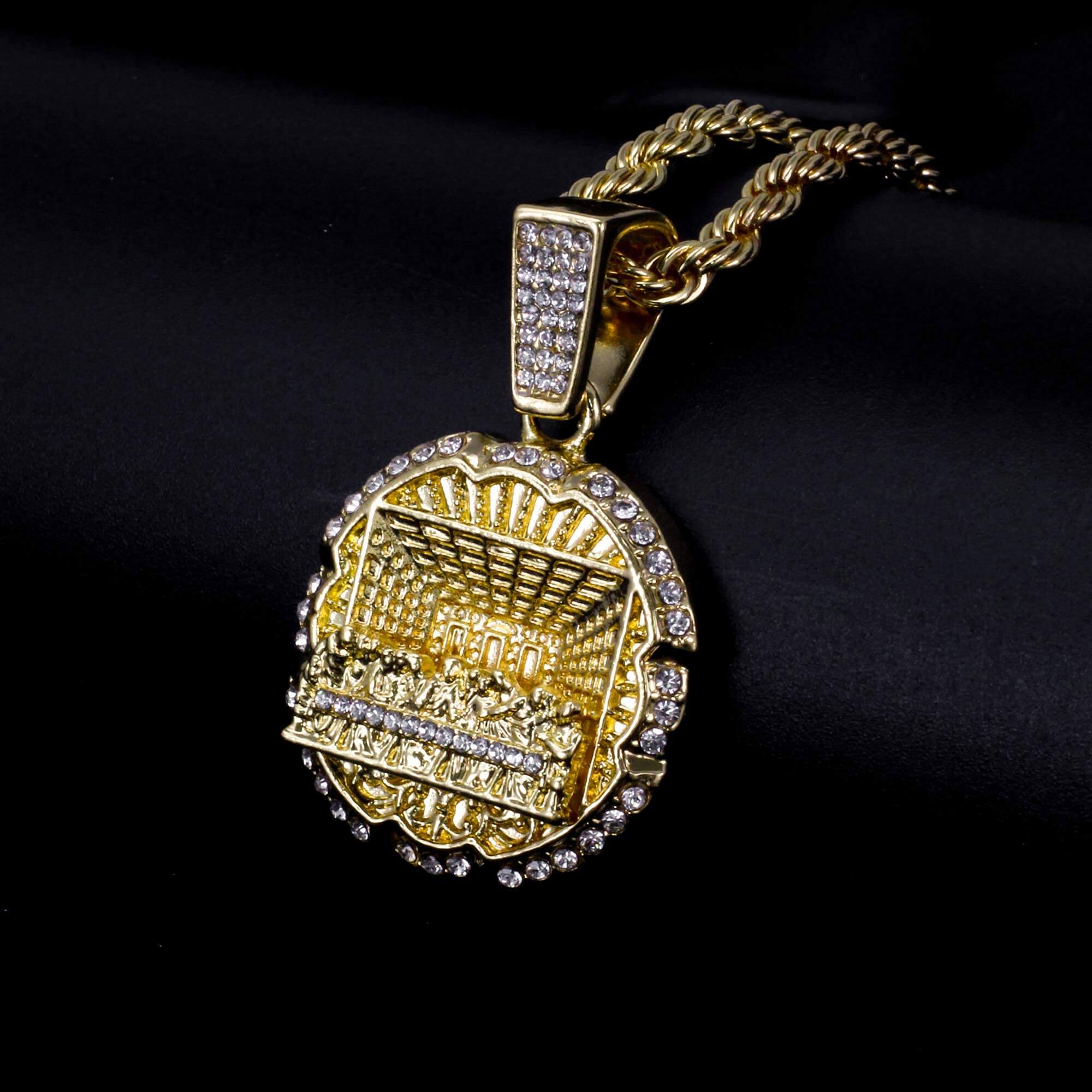 Medium Iced Out Last Supper Pendant with 4mm Rope Chain