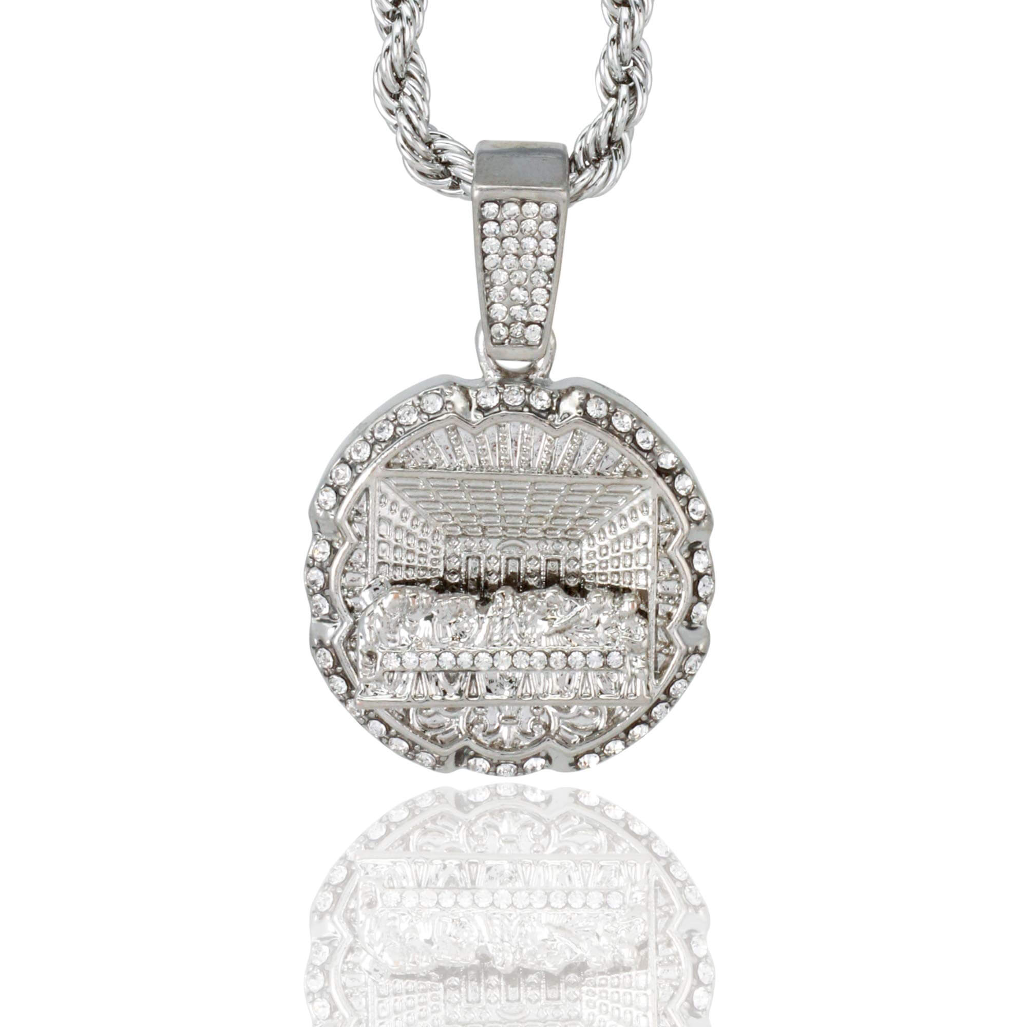Medium Iced Out Last Supper Pendant with 4mm Rope Chain