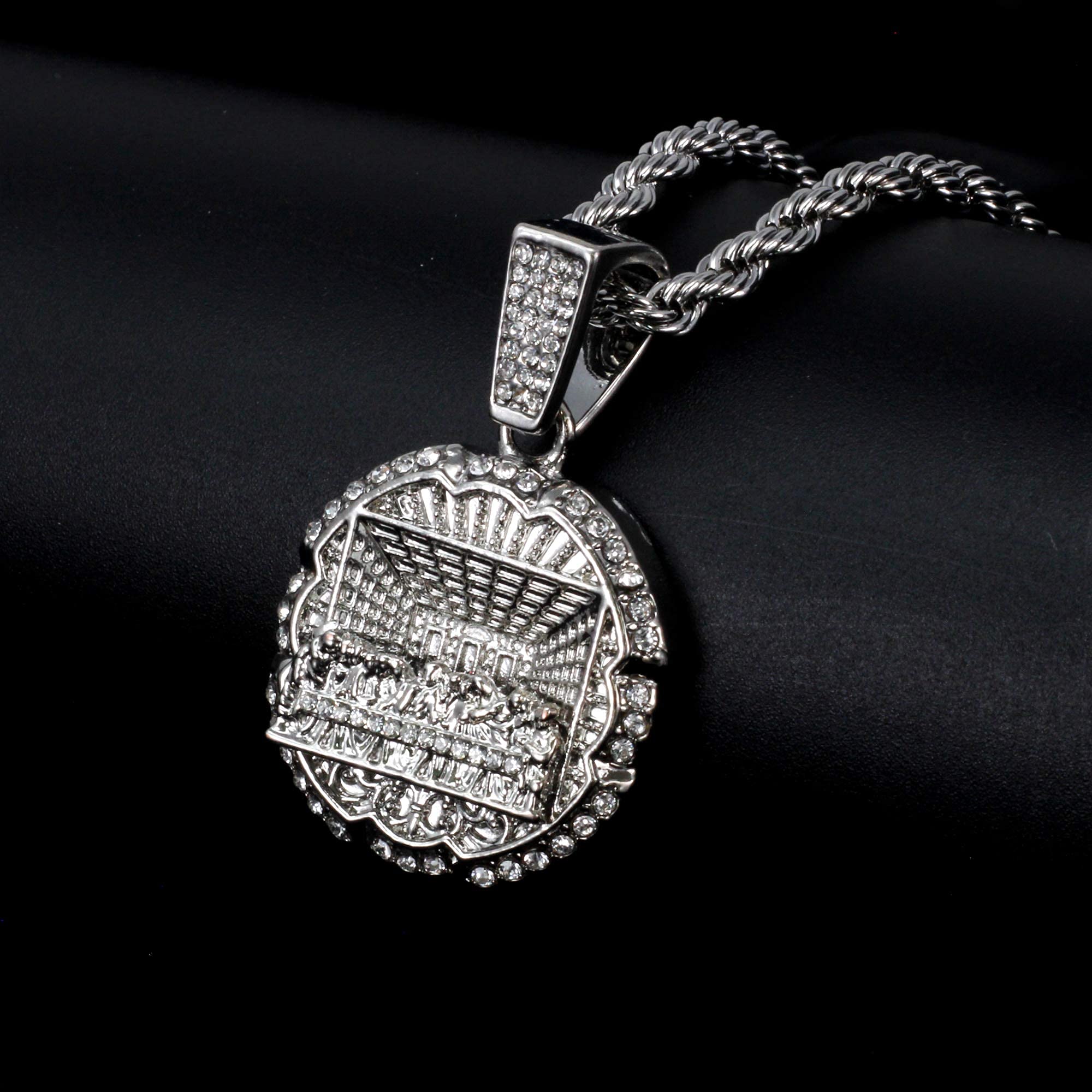 Medium Iced Out Last Supper Pendant with 4mm Rope Chain