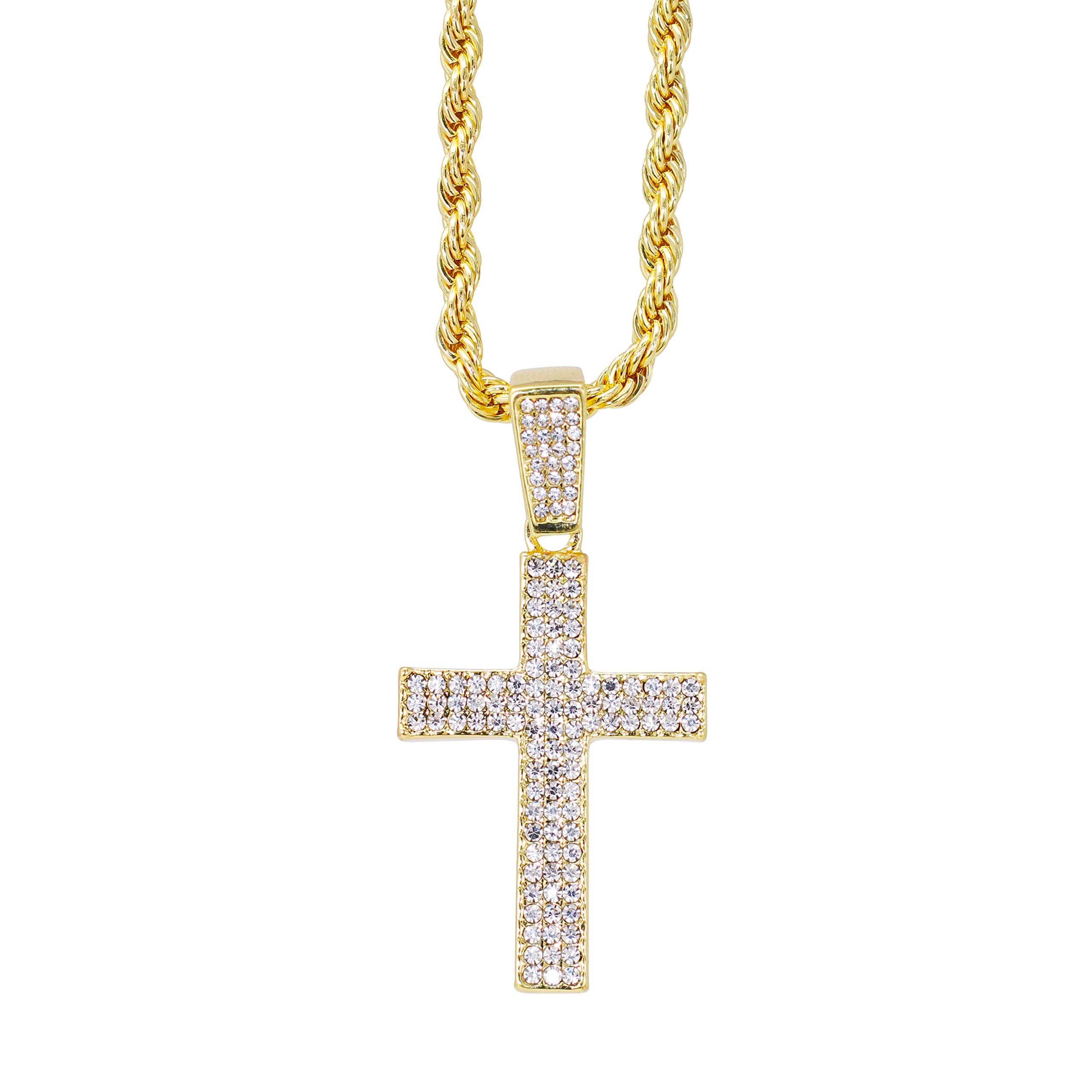 Medium Iced Out Cross Pendant with 4mm Rope Chain