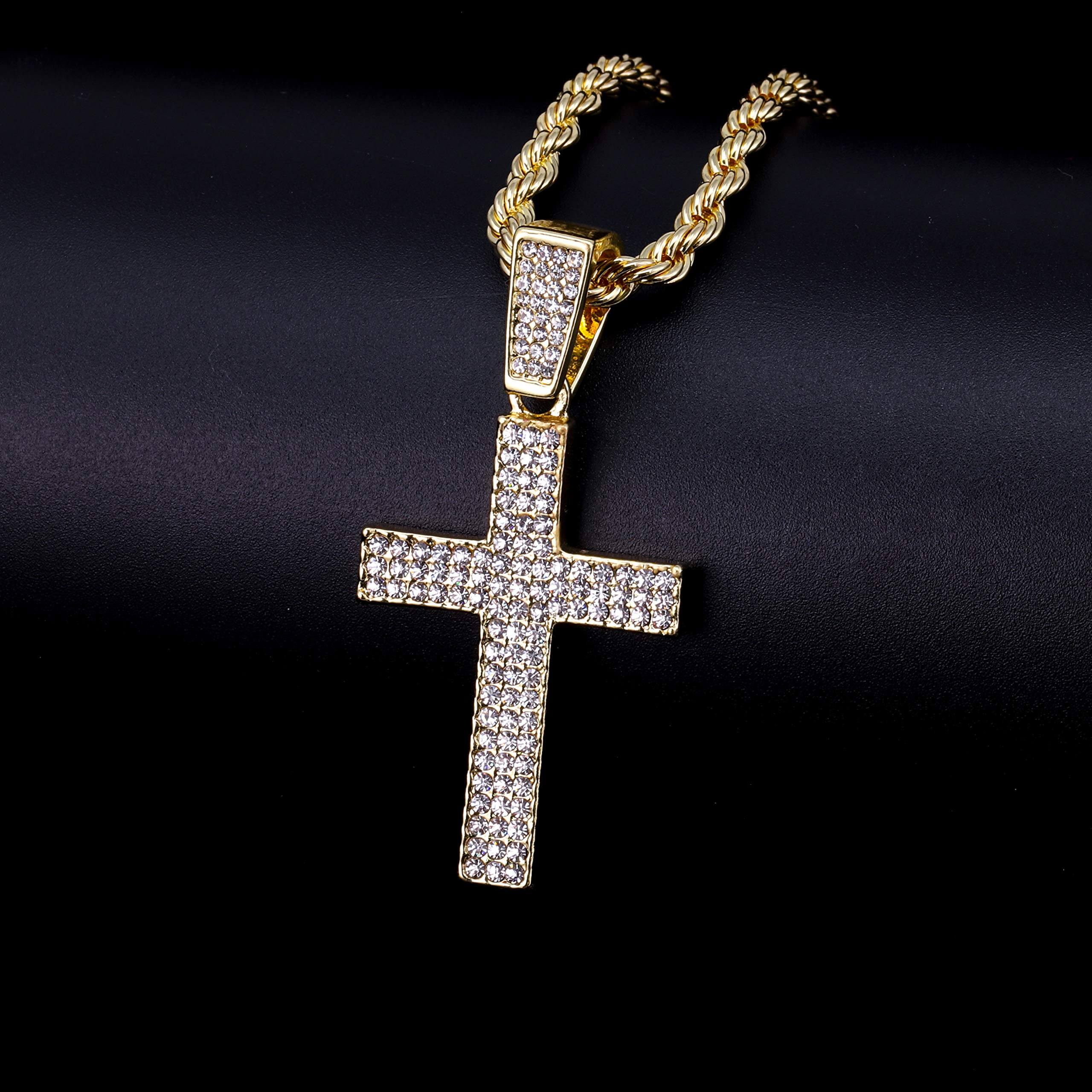 Medium Iced Out Cross Pendant with 4mm Rope Chain