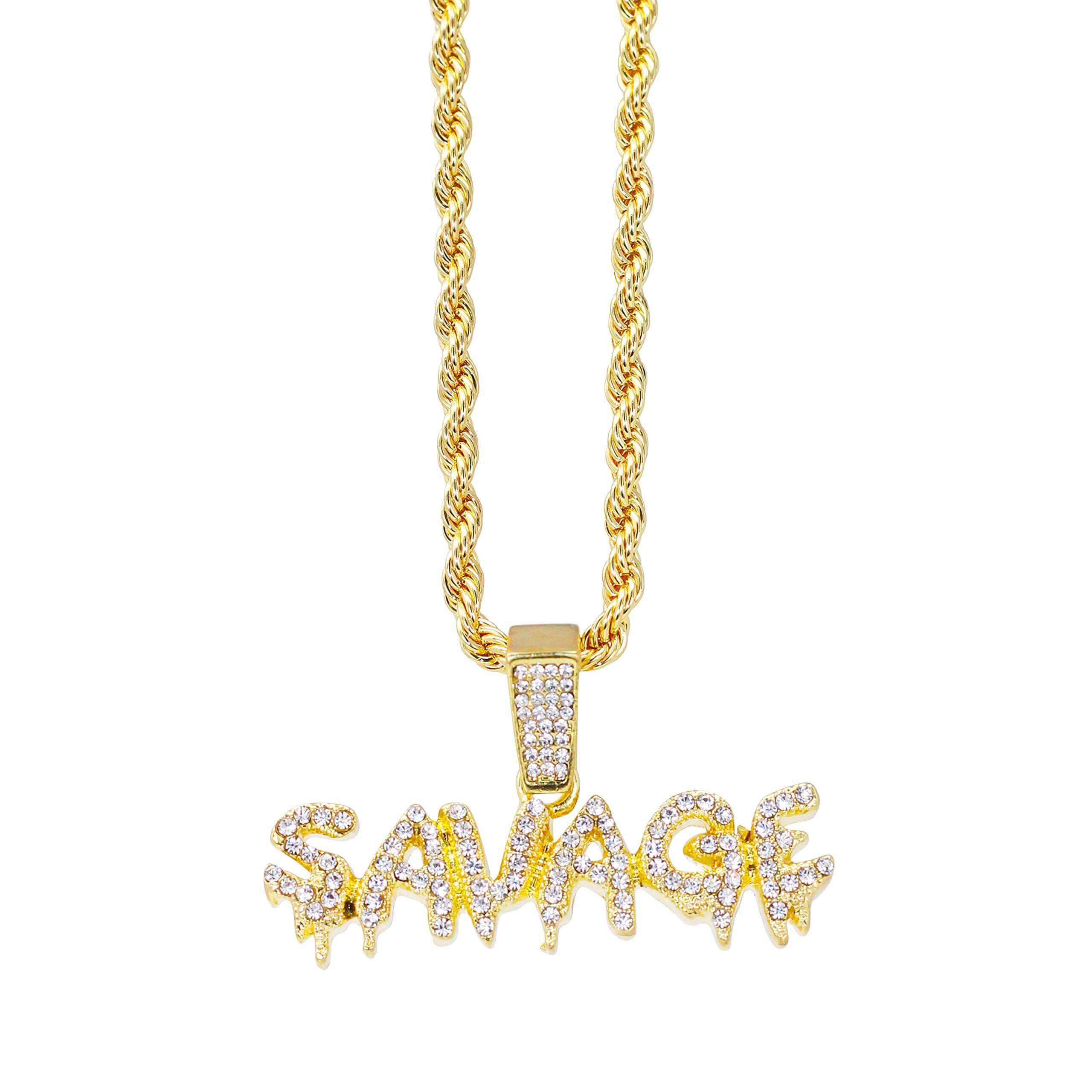 Medium Iced Out Savage Pendant with 4mm Rope Chain