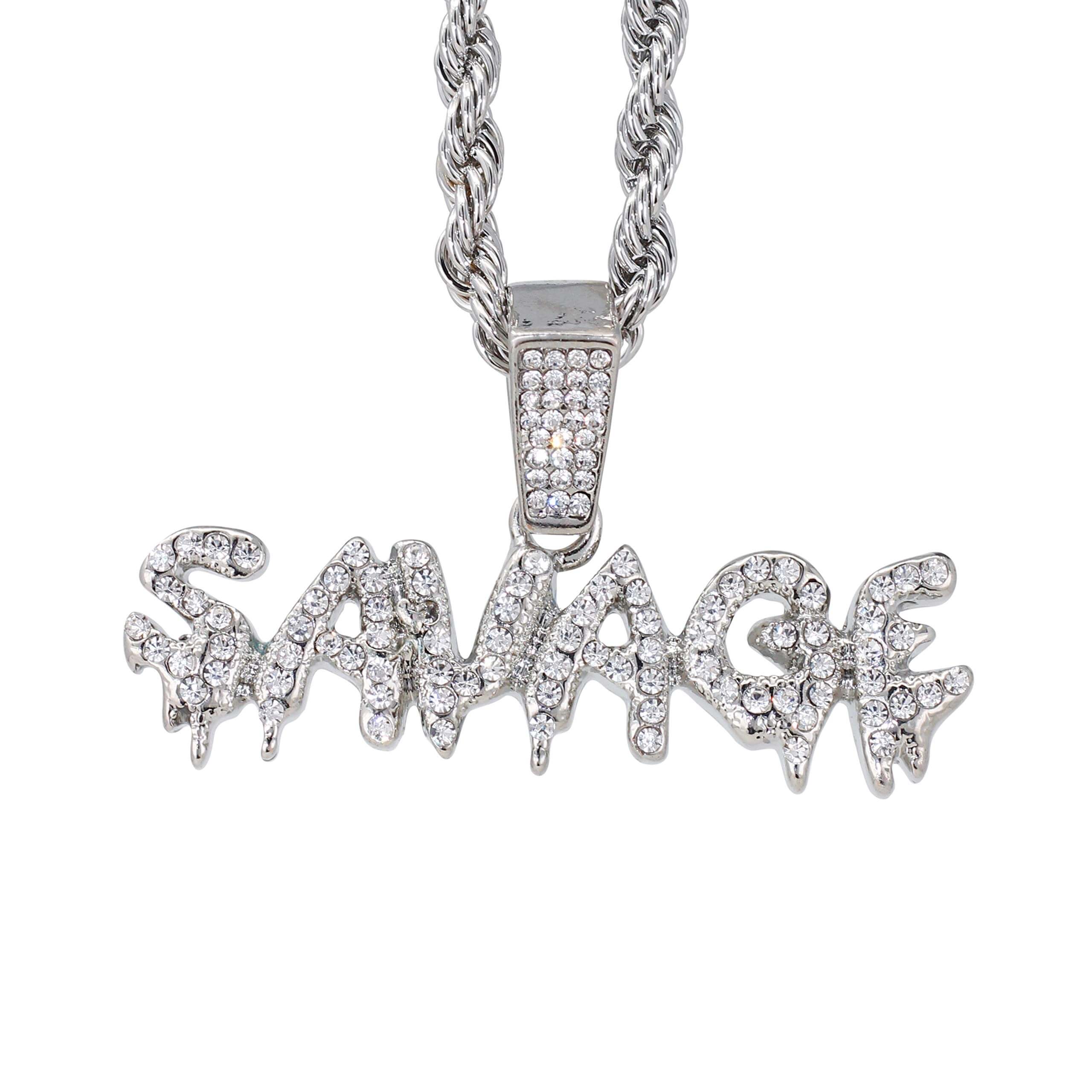 Medium Iced Out Savage Pendant with 4mm Rope Chain