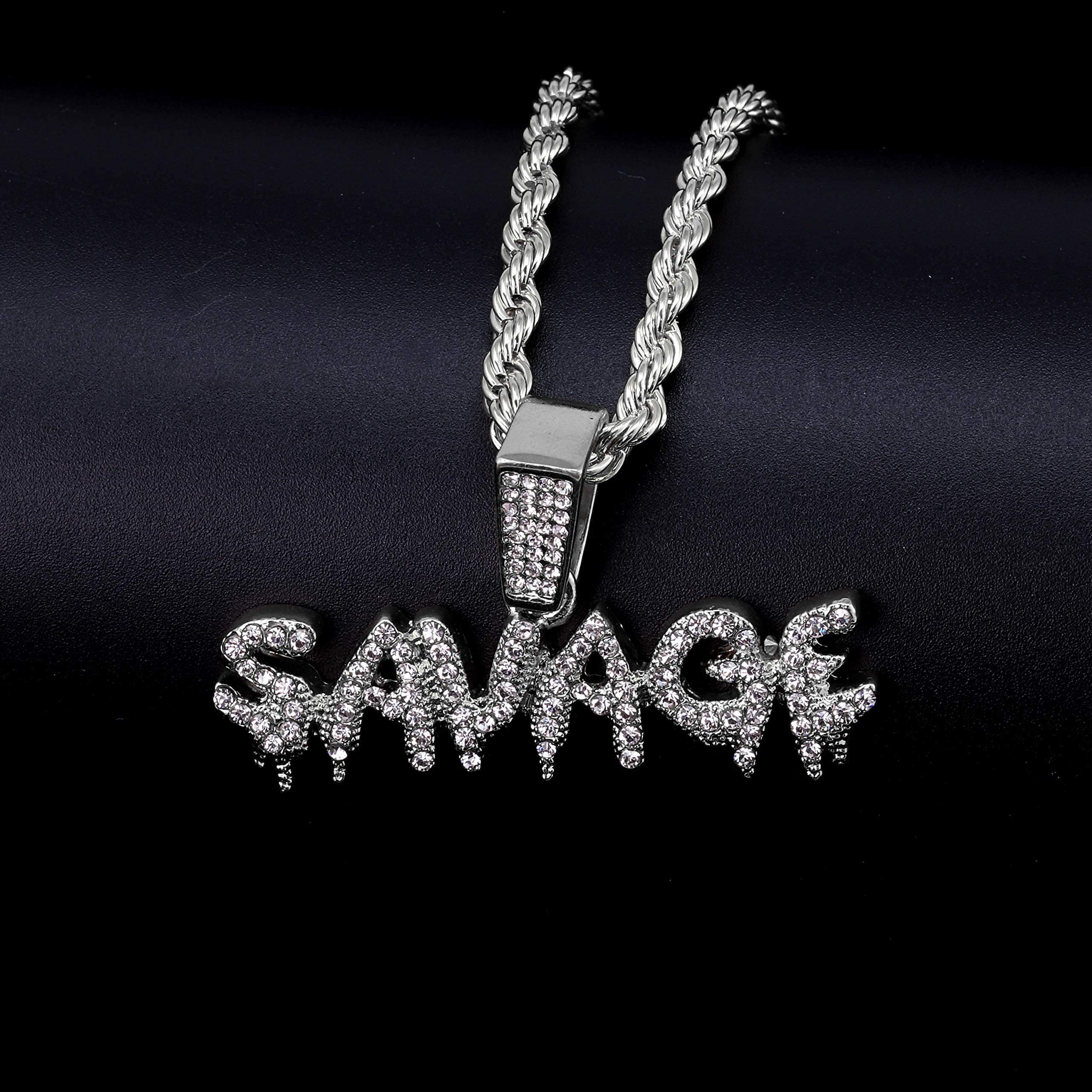 Medium Iced Out Savage Pendant with 4mm Rope Chain