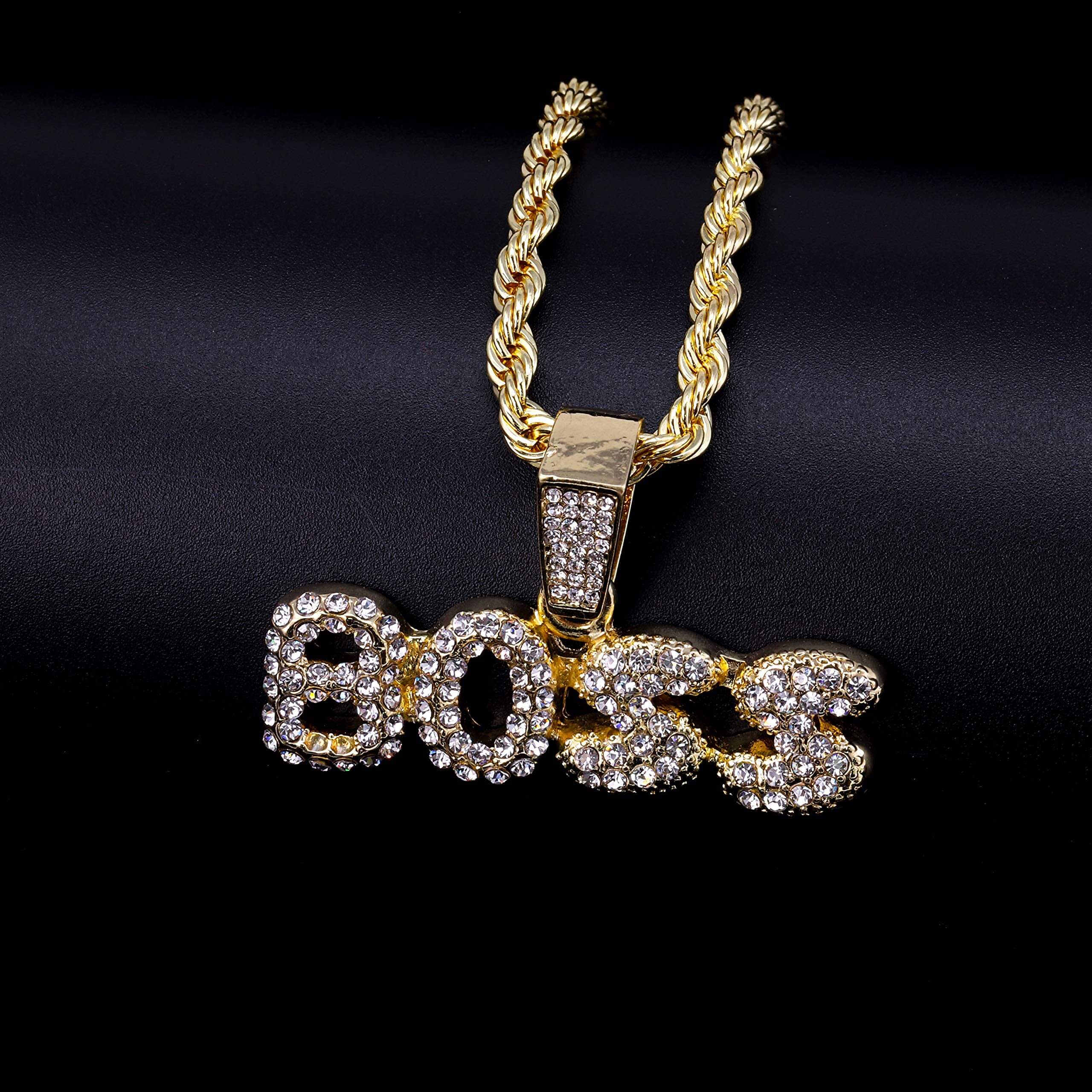 Medium Iced Out Boss Pendant with 4mm Rope Chain