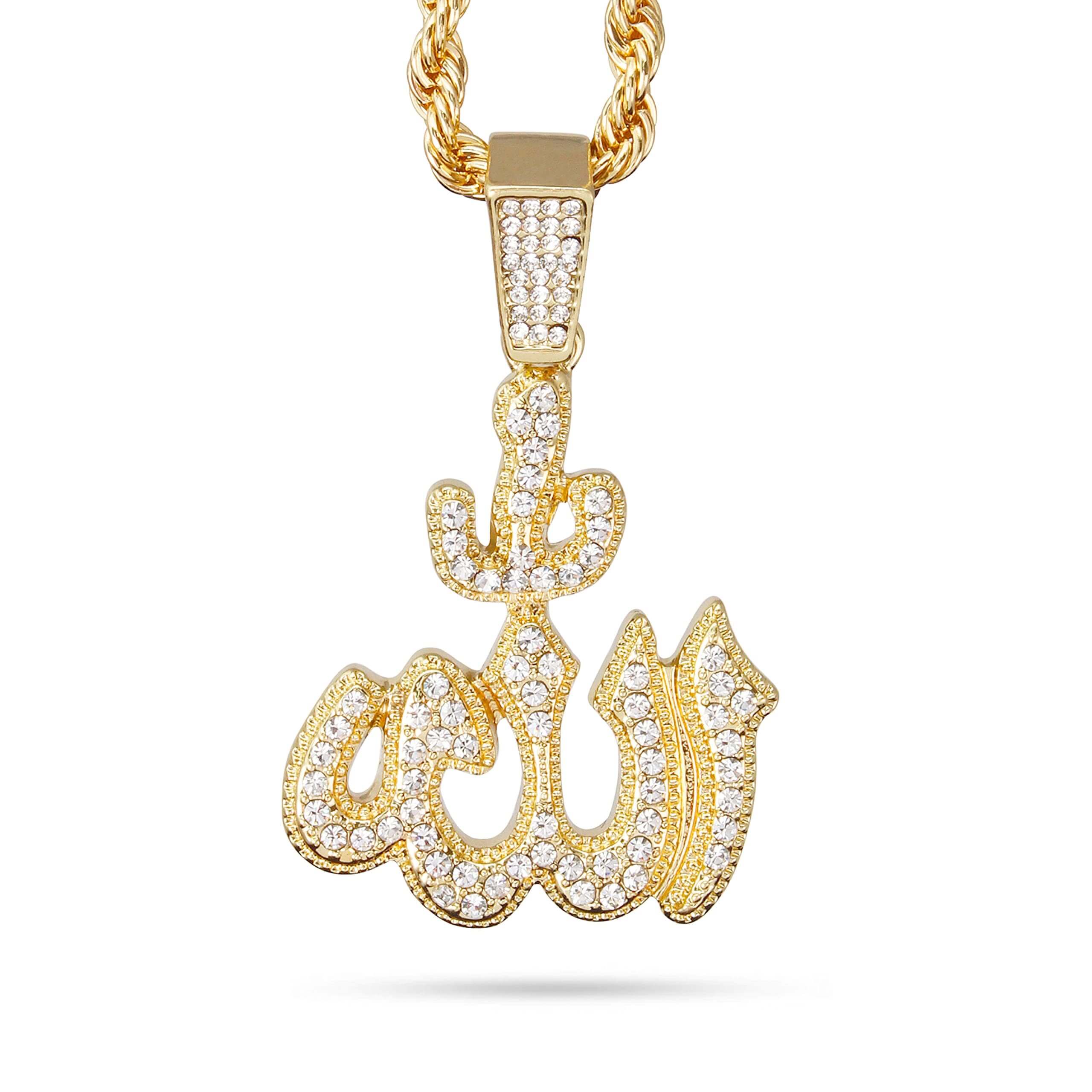 Medium Iced Out Allah Pendant with 4mm Rope Chain