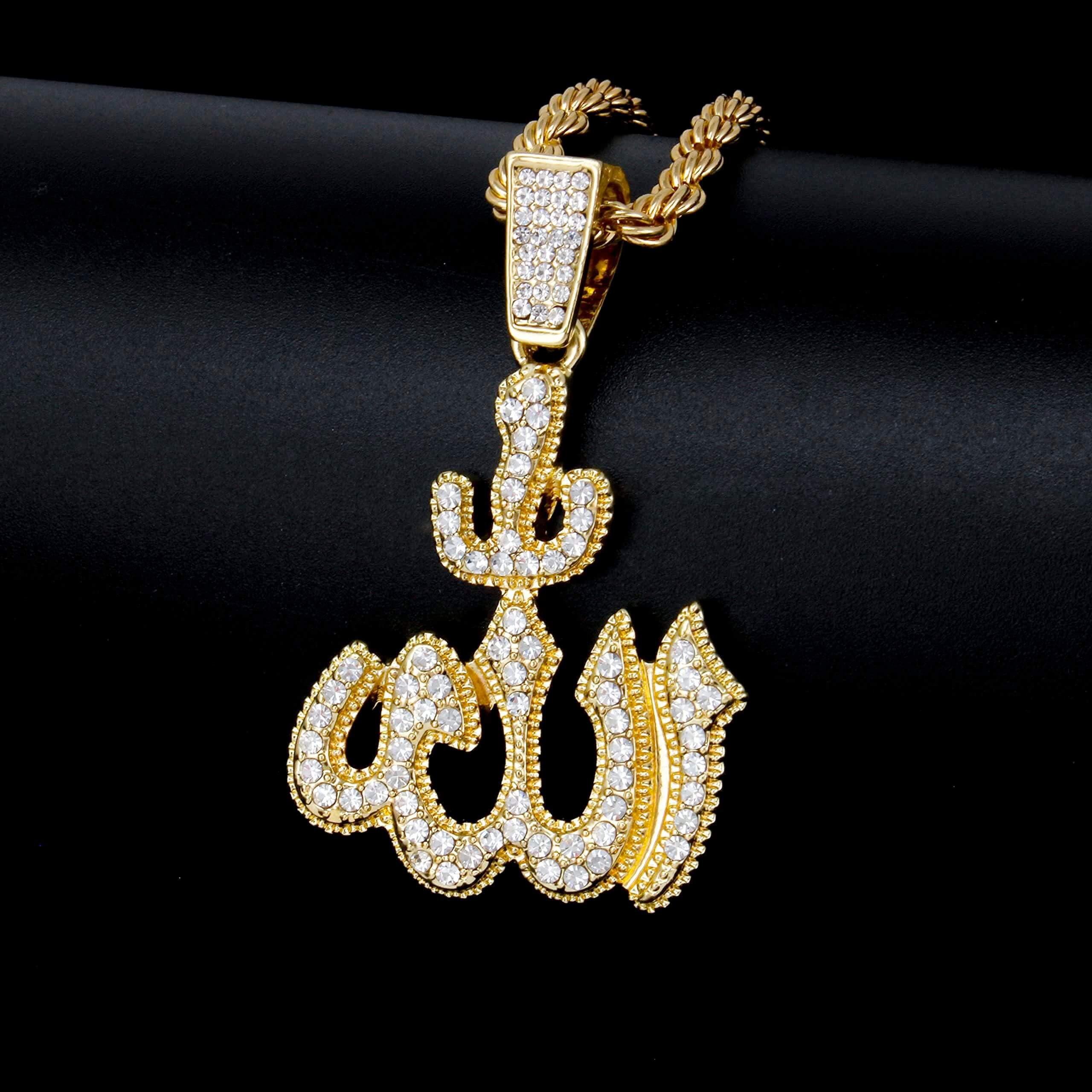 Medium Iced Out Allah Pendant with 4mm Rope Chain