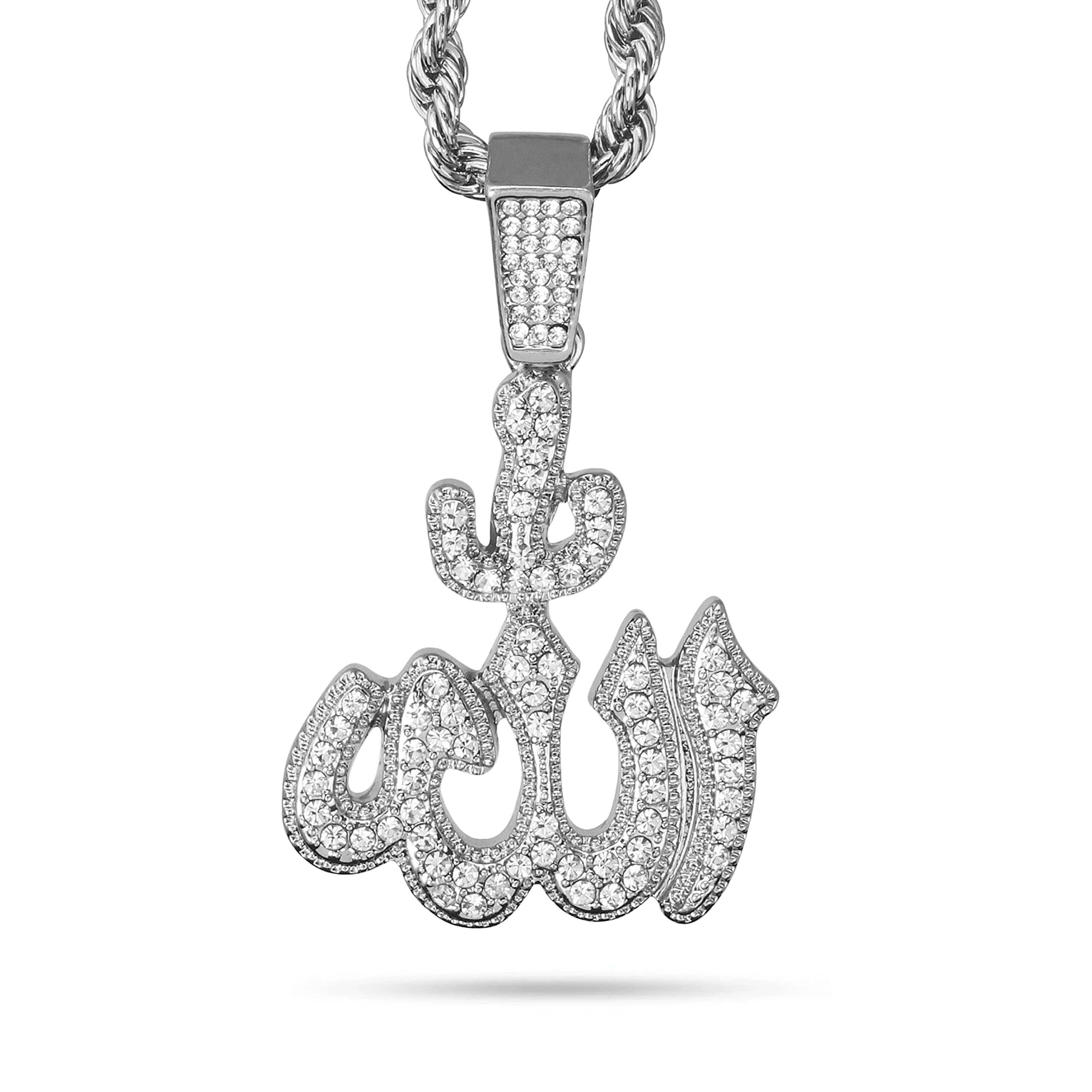 Medium Iced Out Allah Pendant with 4mm Rope Chain