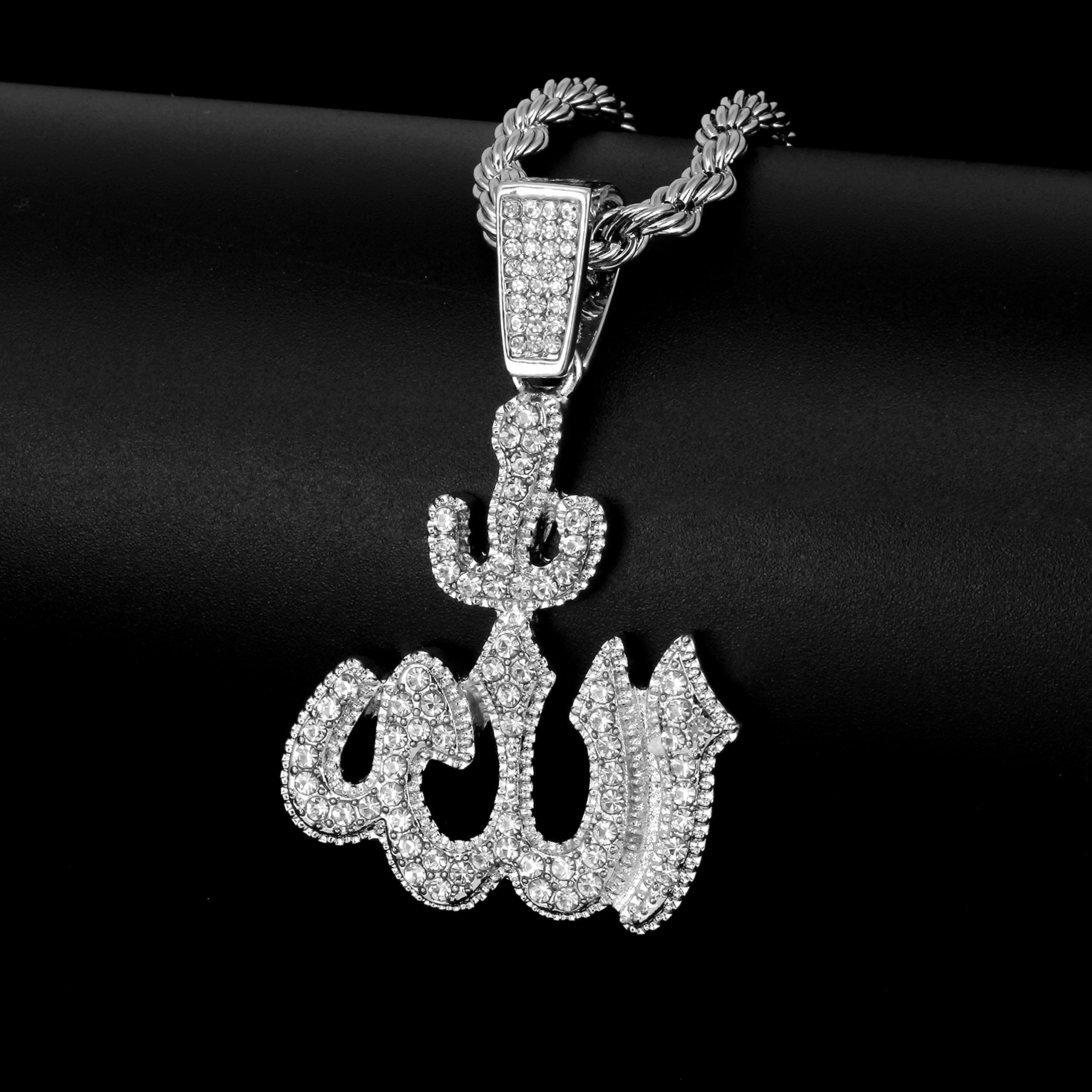 Medium Iced Out Allah Pendant with 4mm Rope Chain