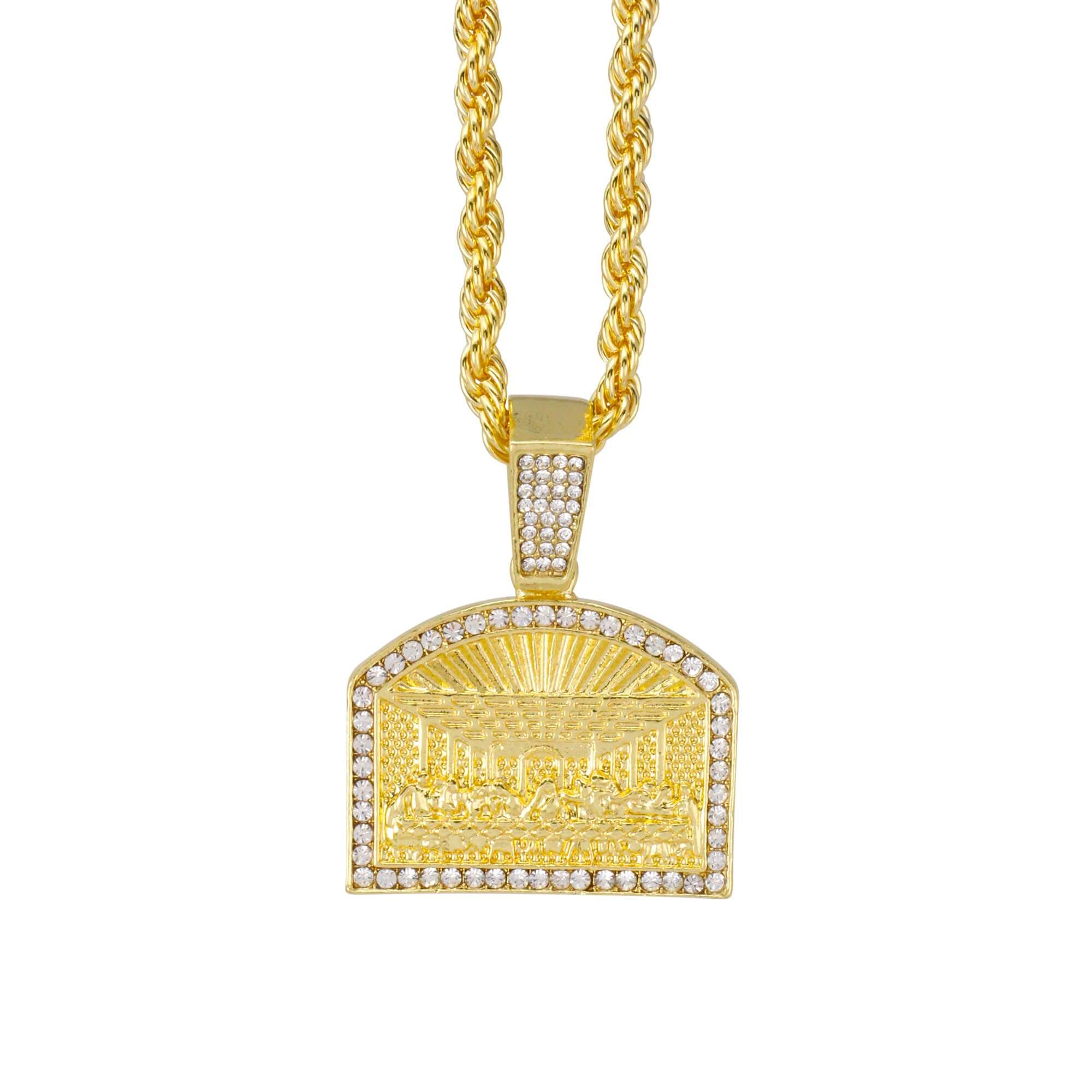 Medium Iced Out Last Supper Pendant with 4mm Rope Chain