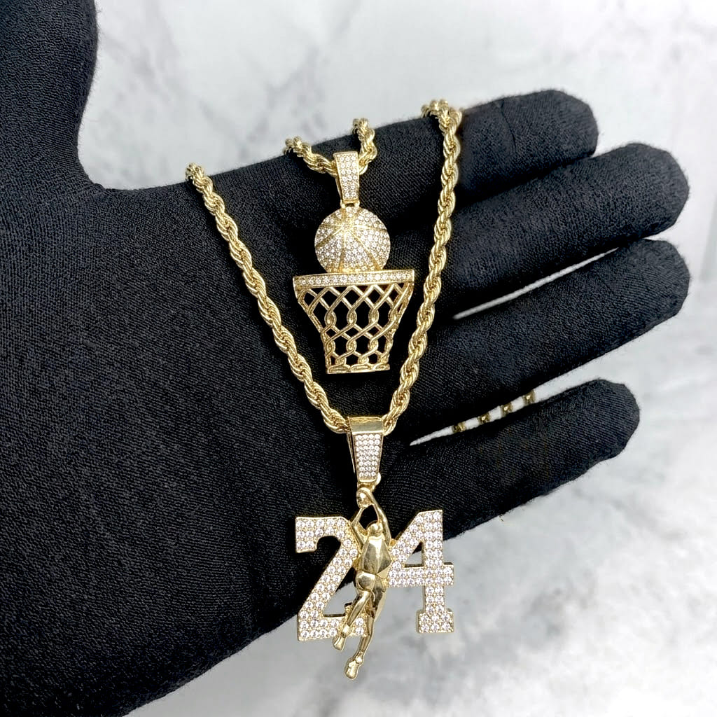 Men's Iced Out Hip Hop Pendant Necklace - 2 Piece Set