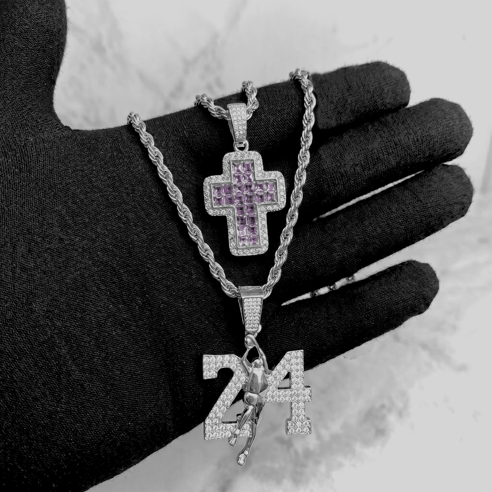 Men's Iced Out Hip Hop Pendant Necklace - 2 Piece Set