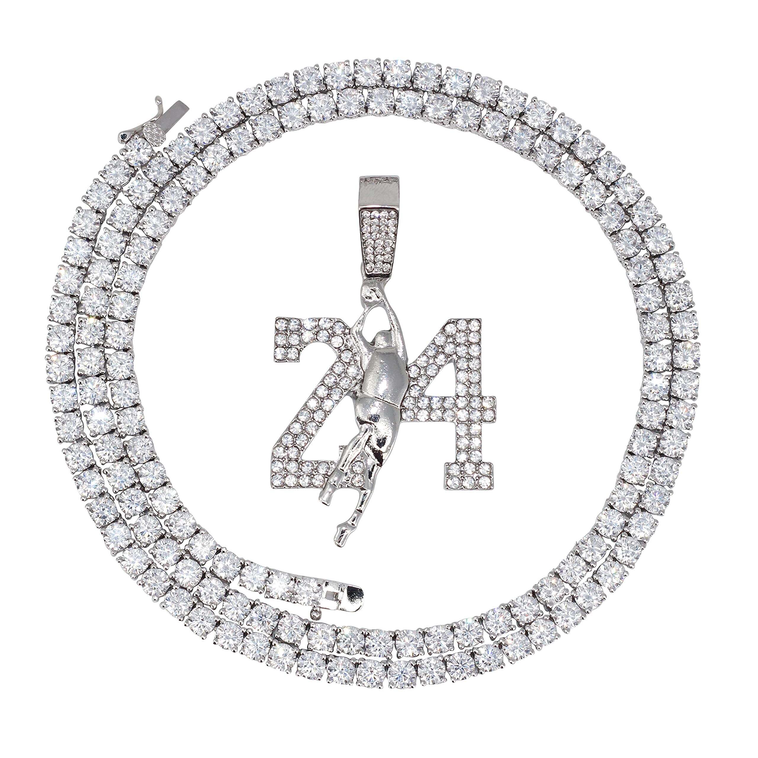 Men's Iced Out Medium 24 Basketball Pendant Necklace Set with Cuban Link & Tennis Chains