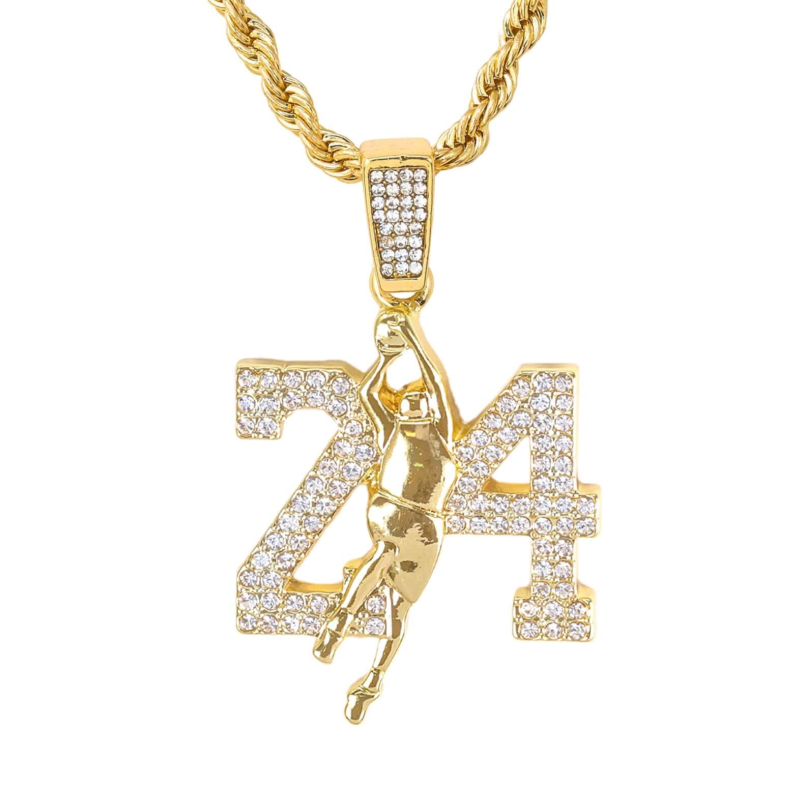 Medium Iced Out 24 Pendant with 4mm Rope Chain