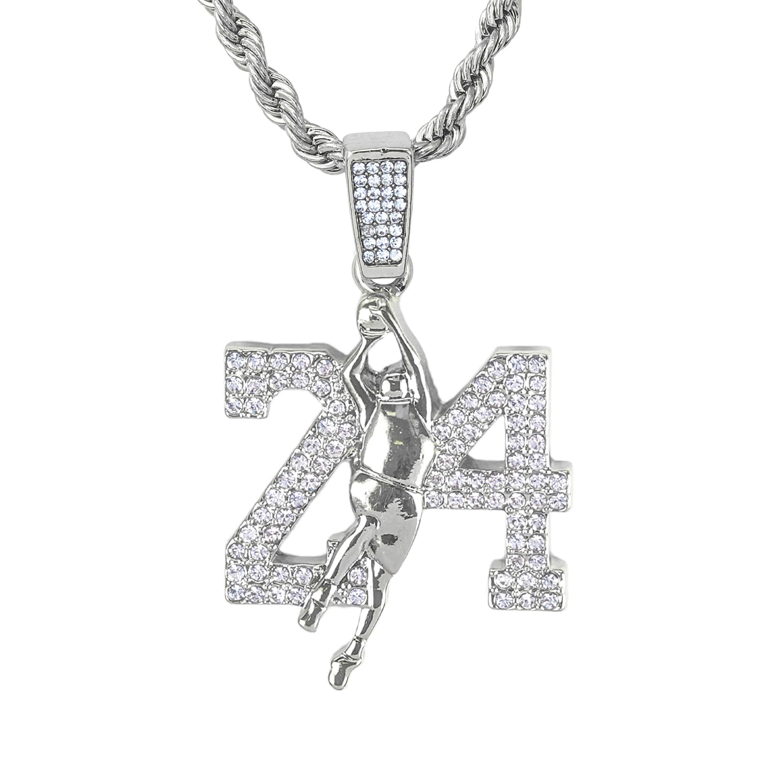 Medium Iced Out 24 Pendant with 4mm Rope Chain