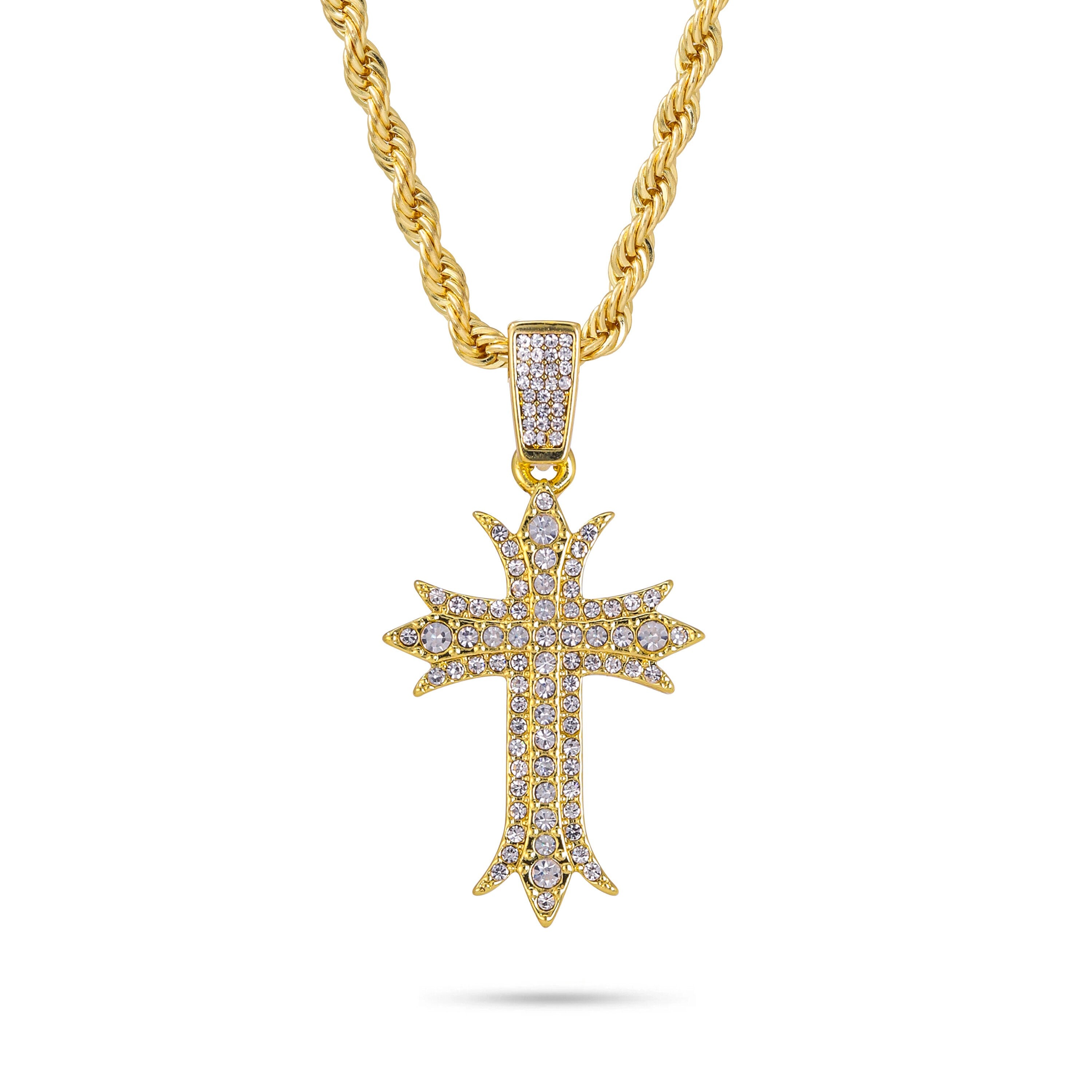 Men's Medium Deco Cross Pendant with 4mm Rope Necklace