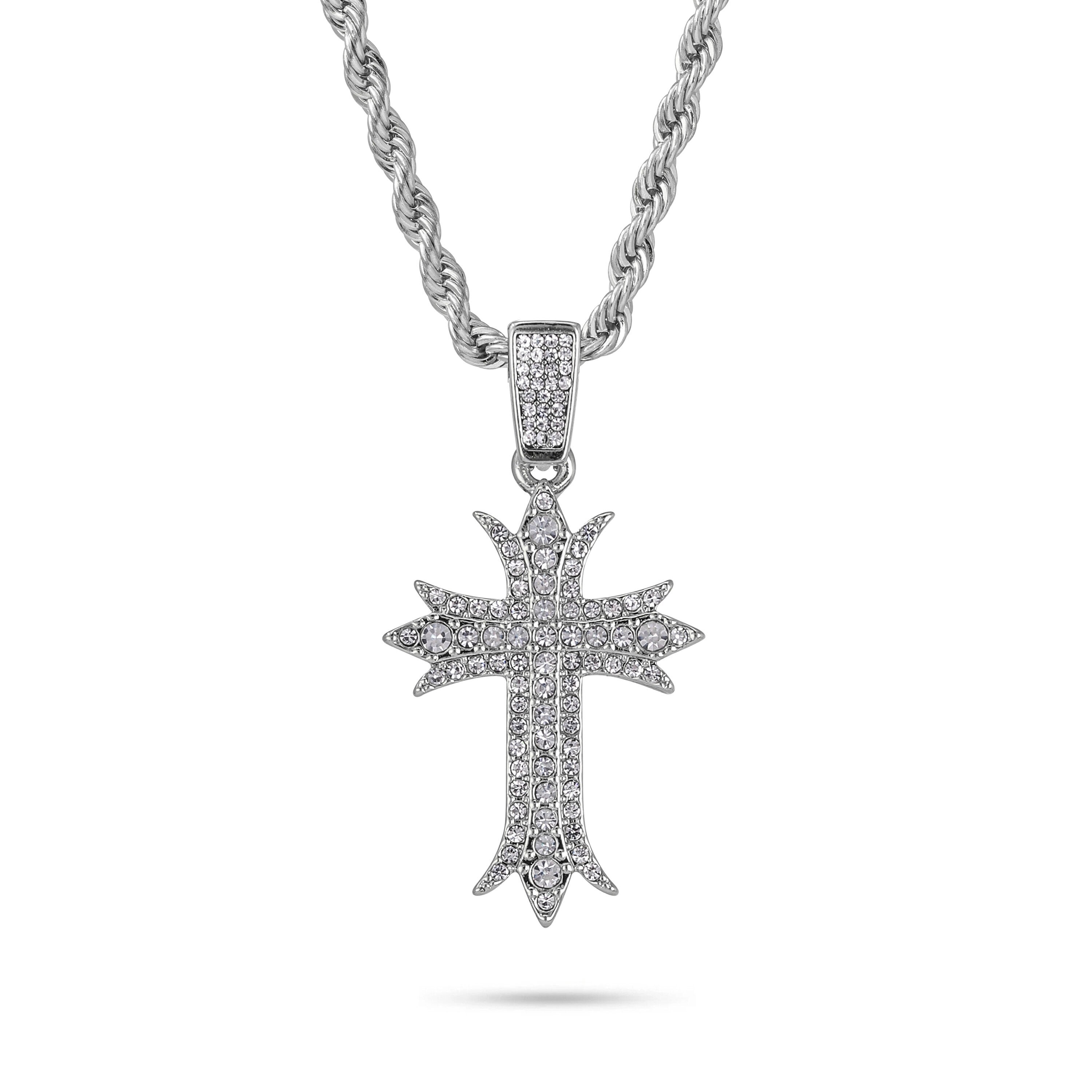 Men's Medium Deco Cross Pendant with 4mm Rope Necklace