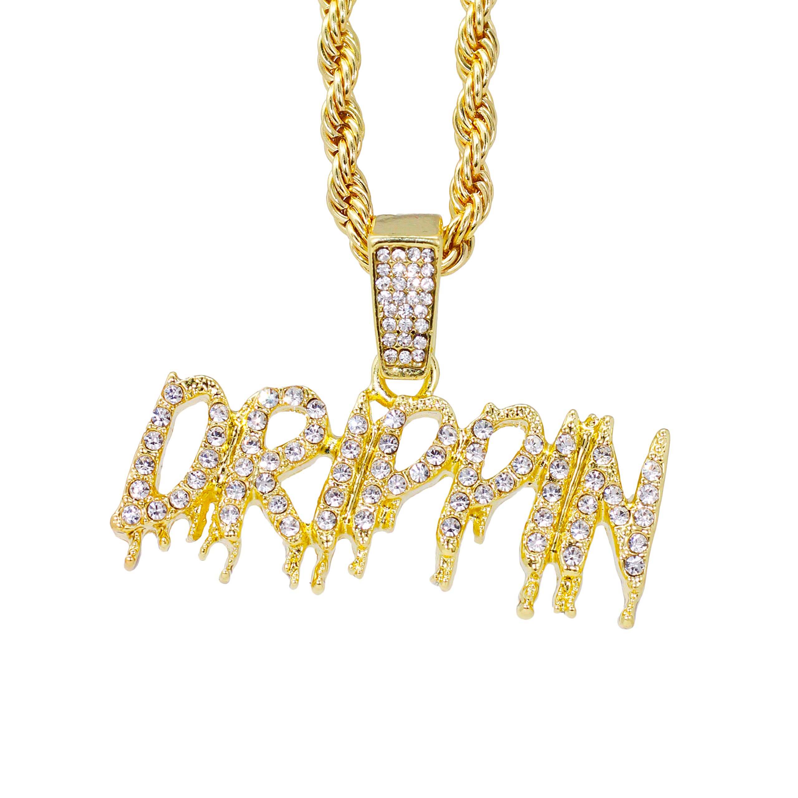 Medium Iced Out Dripping Pendant with 4mm Rope Chain