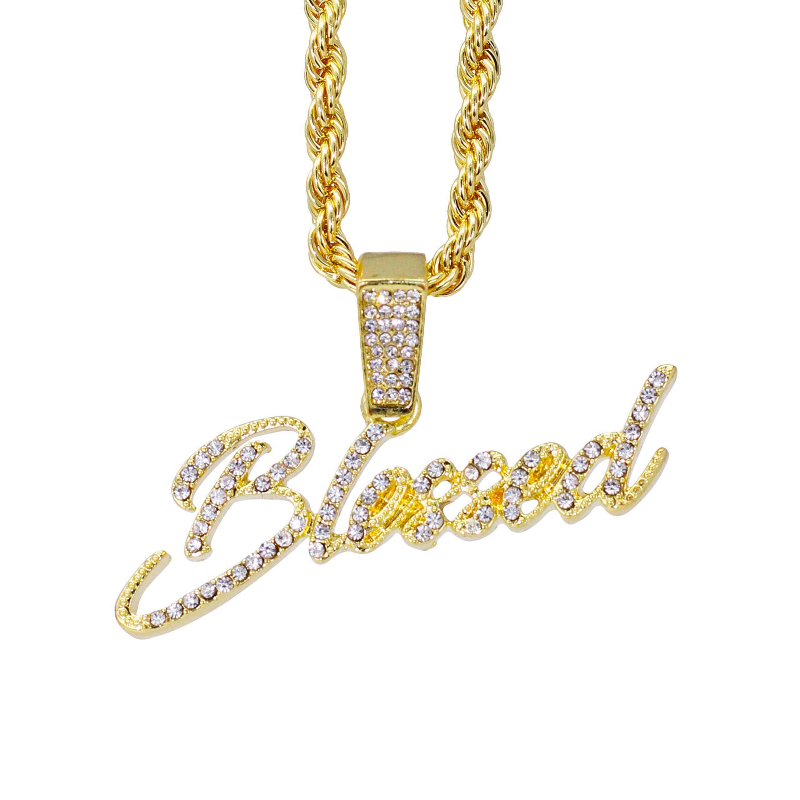 Medium Iced Out Blessed Pendant with 4mm Rope Chain