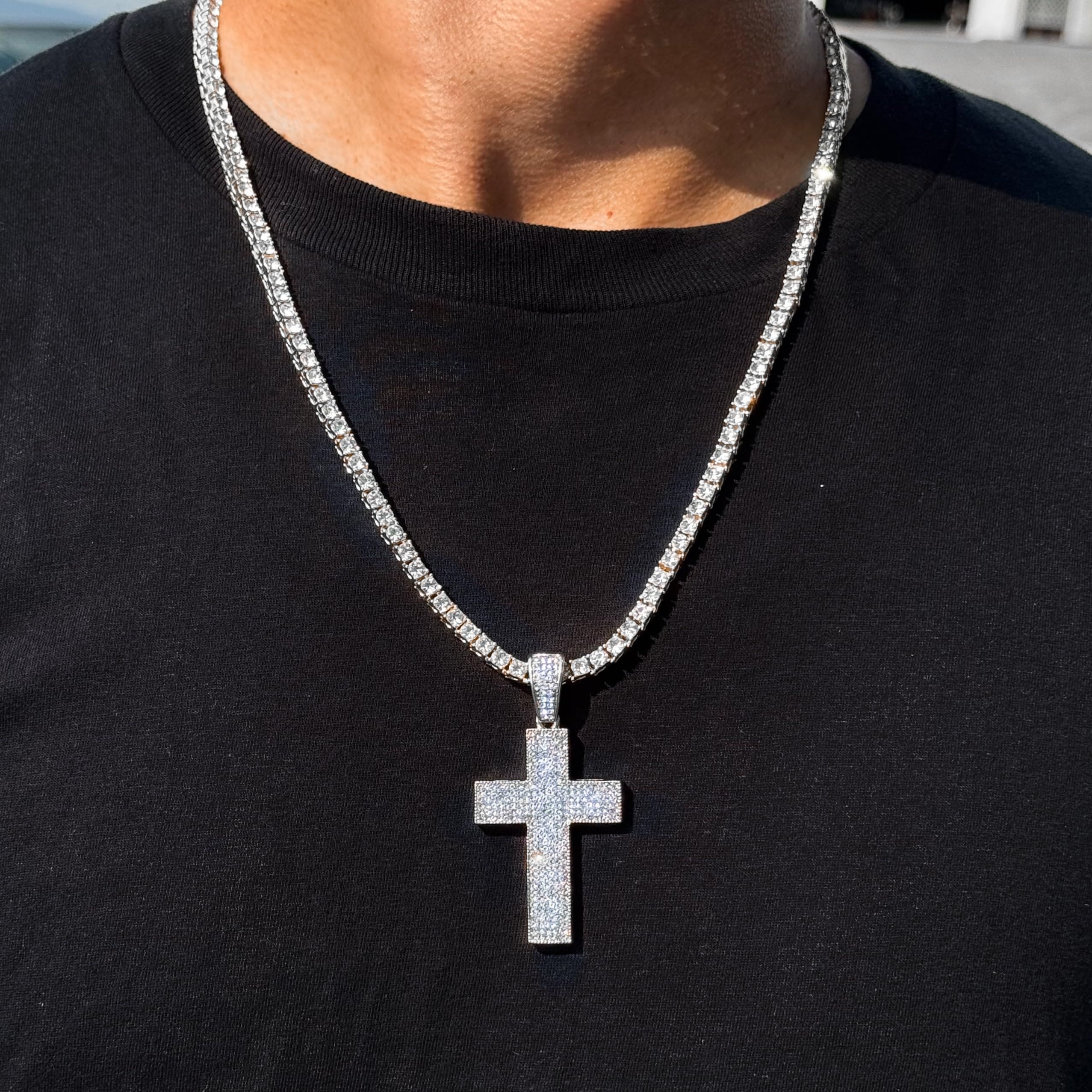 Large Iced Out Pendant with 3mm Tennis Chain