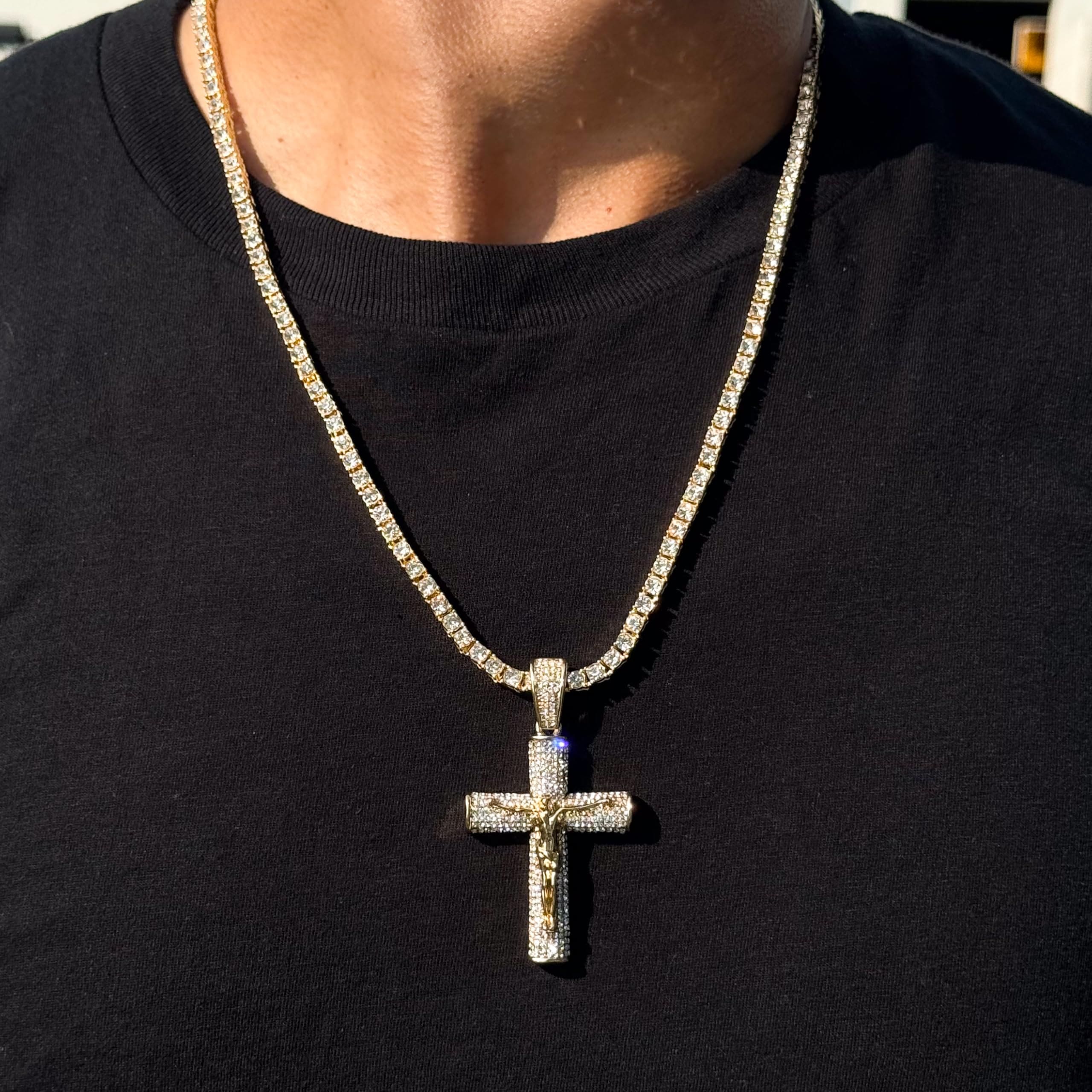 Large Iced Out Pendant with 3mm Tennis Chain