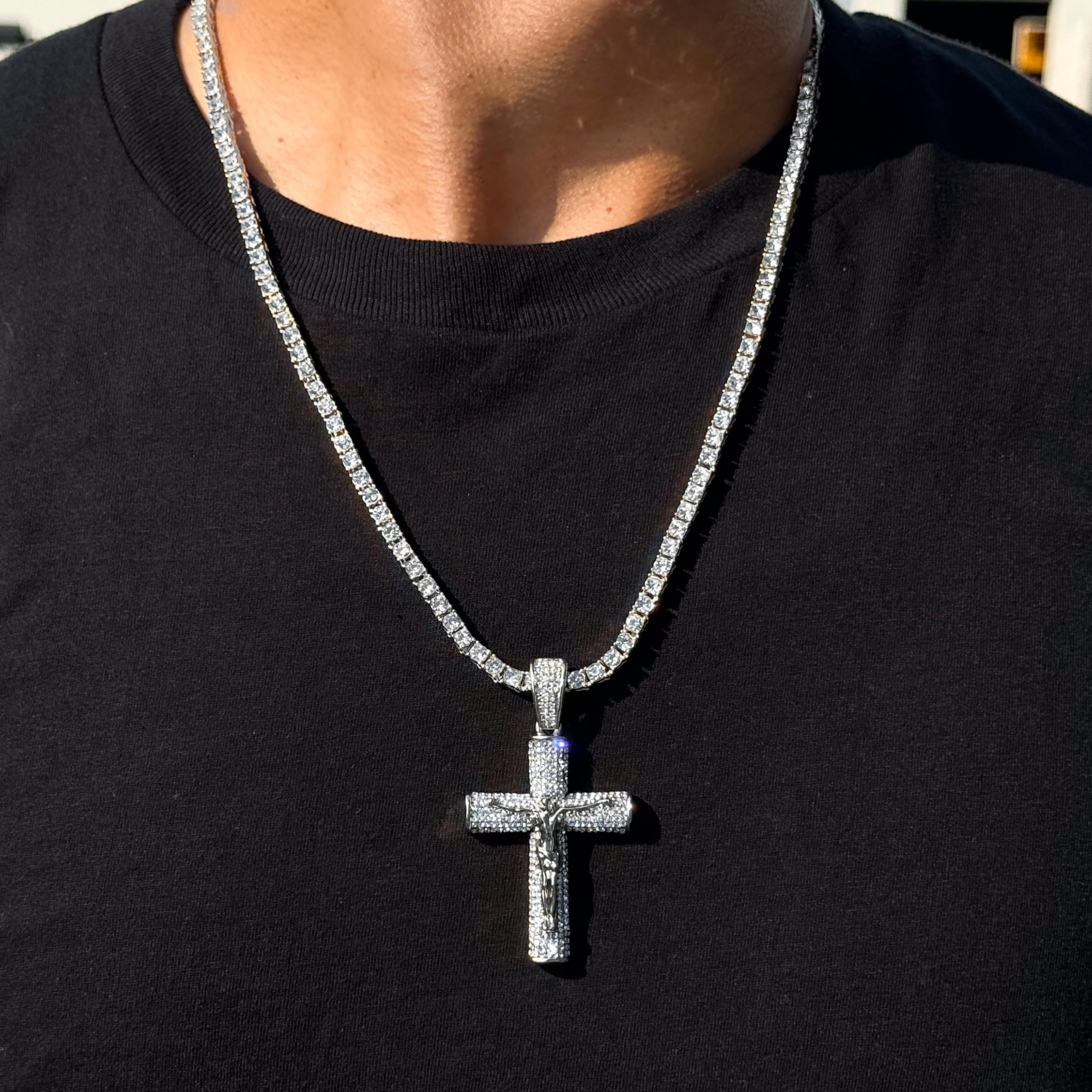 Large Iced Out Pendant with 3mm Tennis Chain